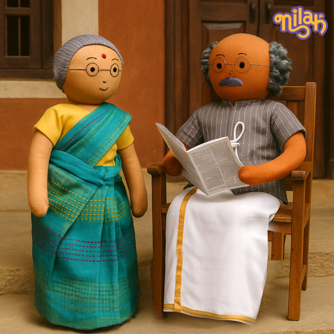 Nilah's Thatha & Paati relaxing in the front yard