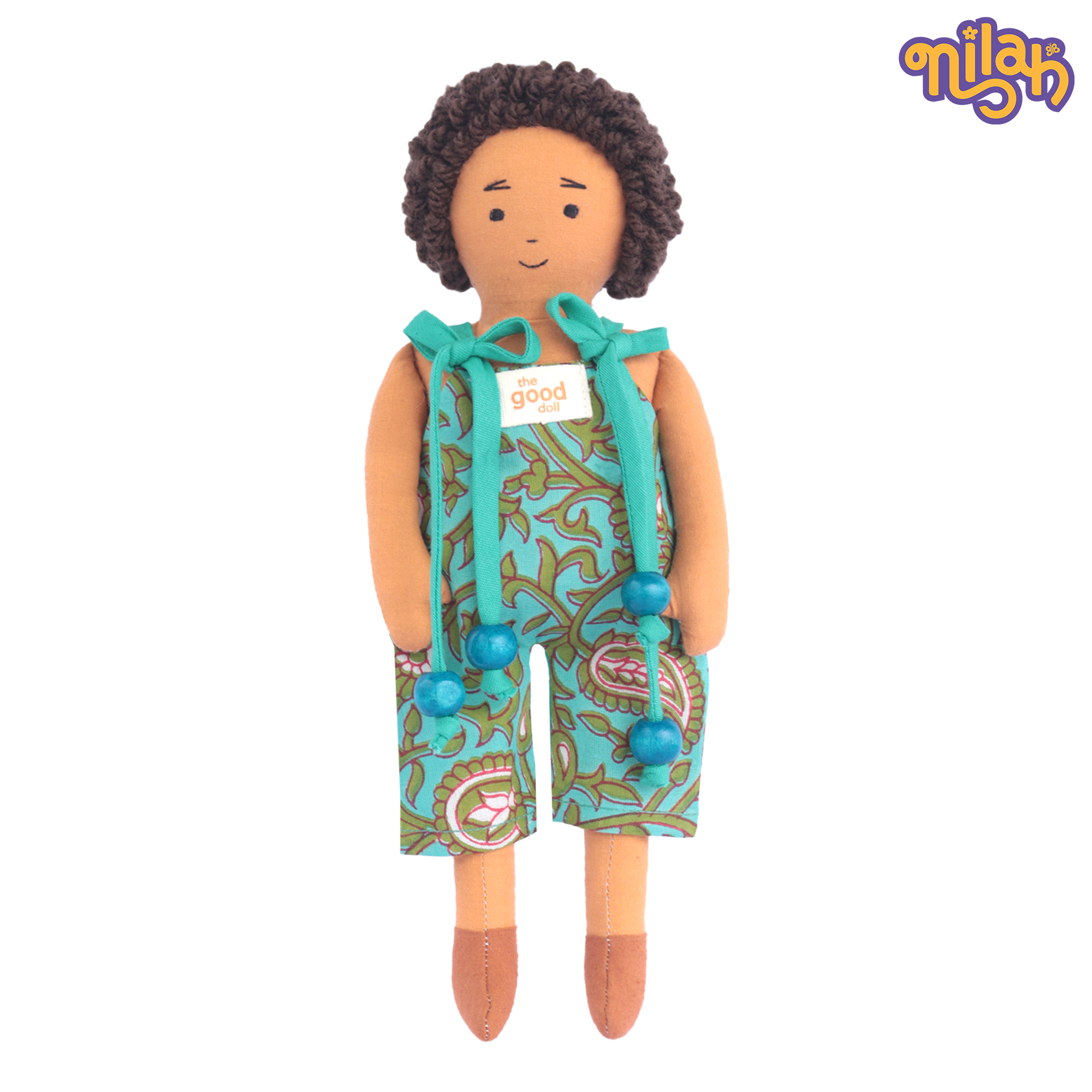 Raagu – Handmade Soft Doll for Kids in Teal Patterned Romper