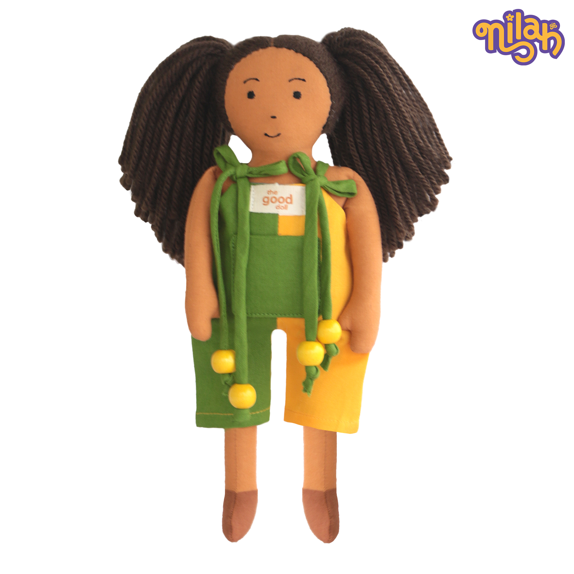 Mira – Handmade Soft Doll for Kids in Green & Yellow Romper