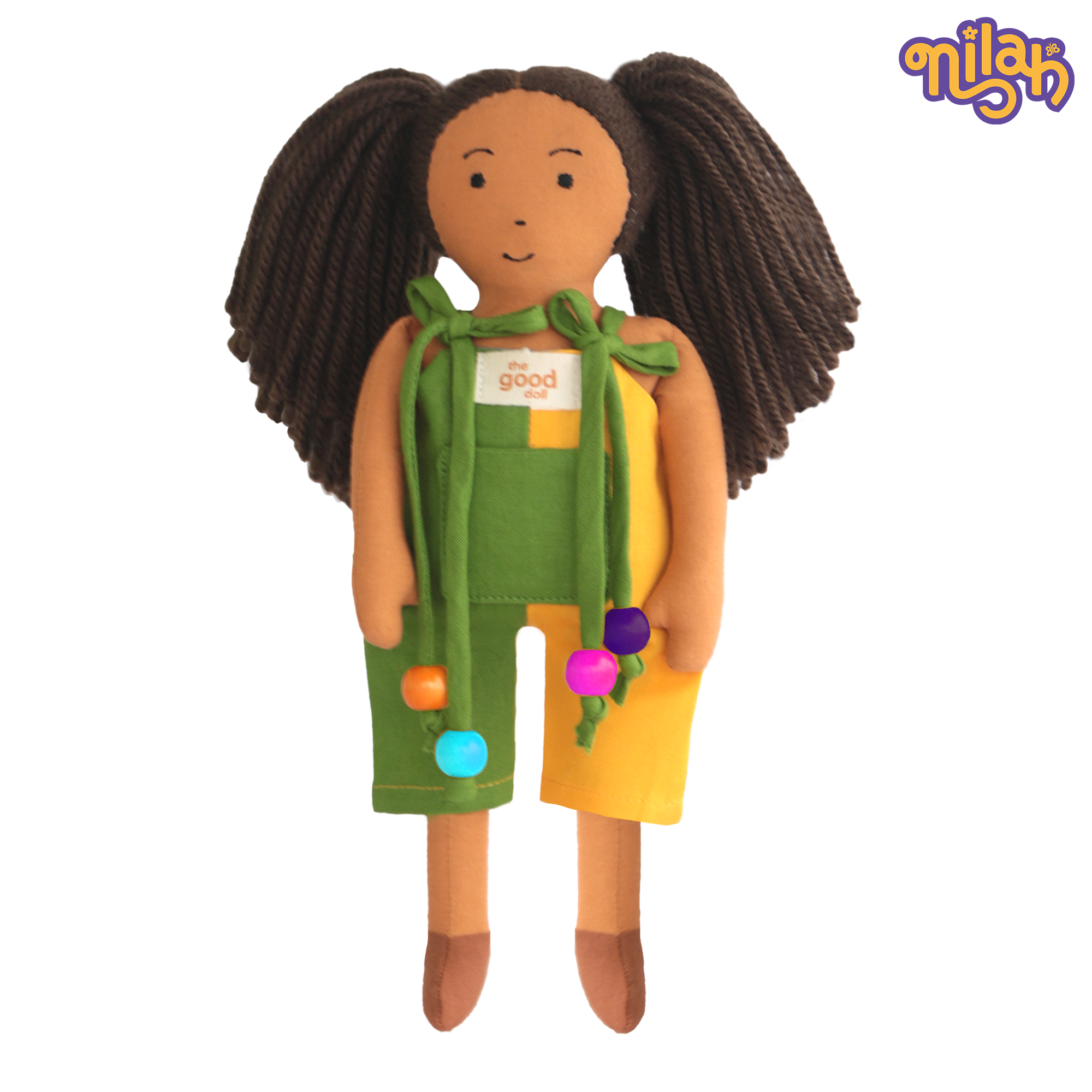 Mira – Handmade Soft Doll for Kids in Green & Yellow Romper