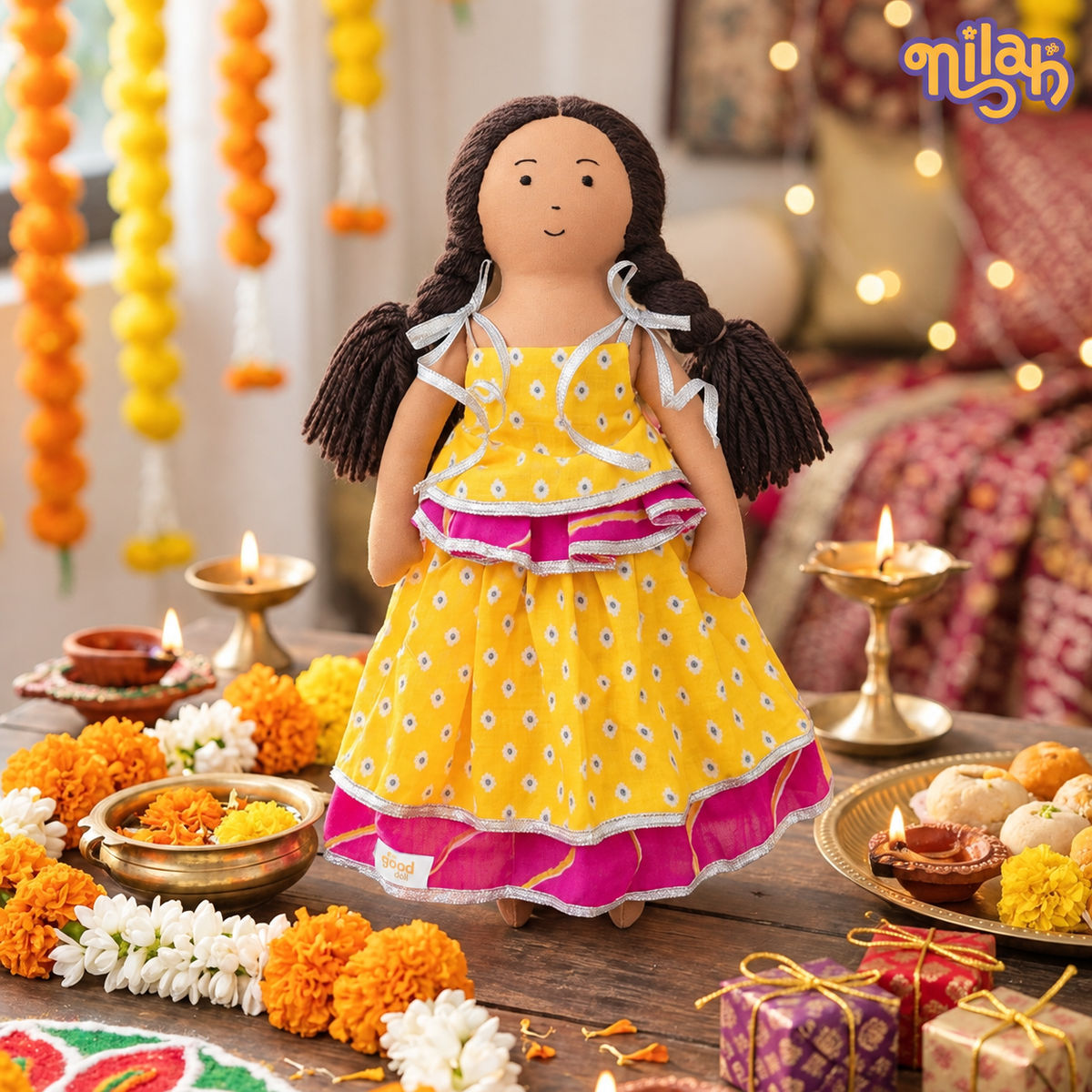 Nilah – Handmade Soft Doll | Safe, Washable, ISI-Certified Fabric Dolls | 12" | Gift for Diwali