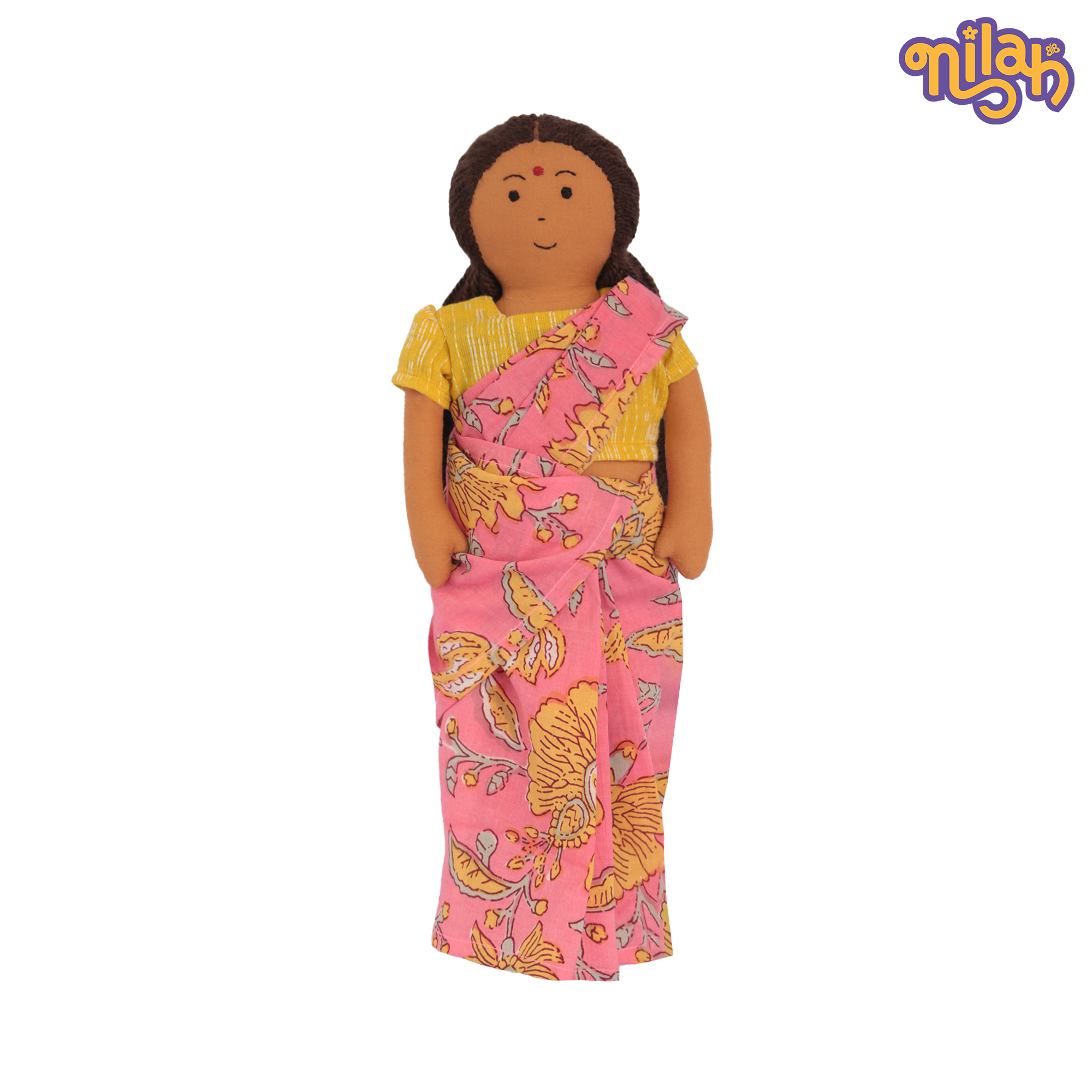 Amma – Handmade Soft Doll for Kids in Pink Block Print Saree