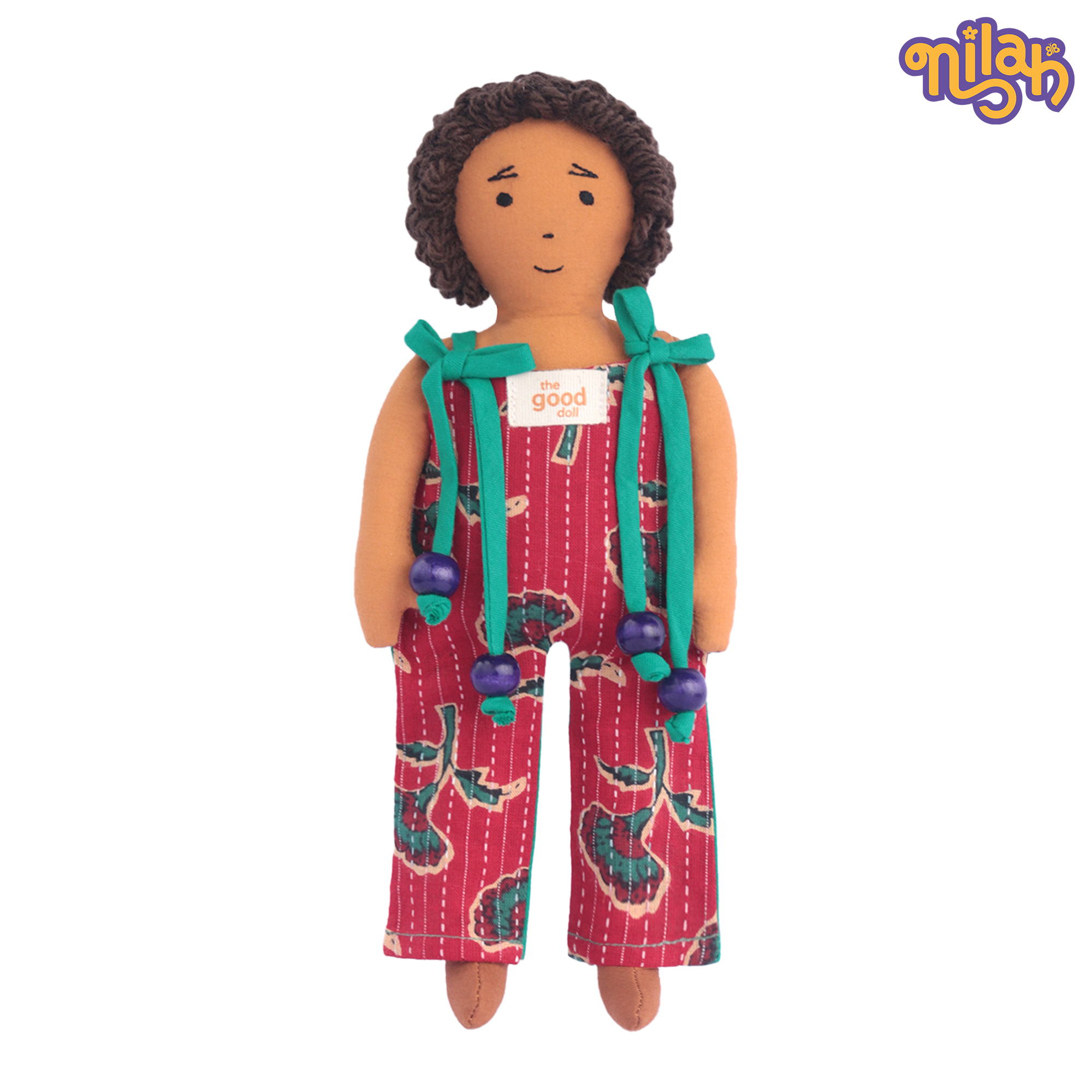 Raagu – Handmade Soft Doll for Kids in Red Patterned Jumpsuit