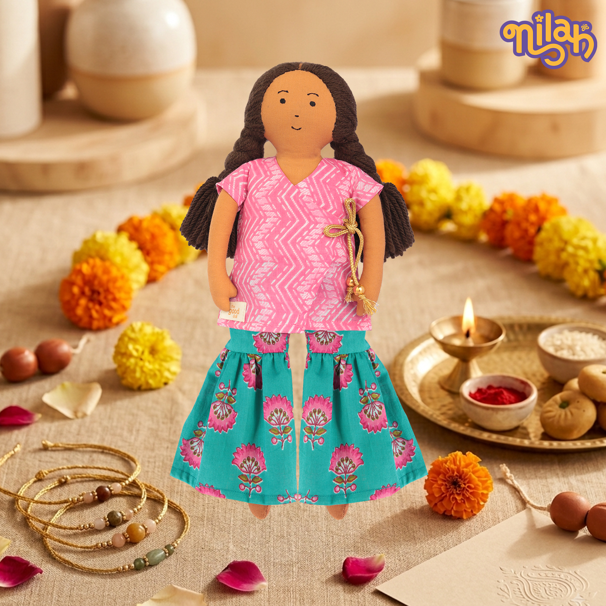 Nilah & Raagu | 2 Handmade Sibling Dolls Combo in Festive Attire