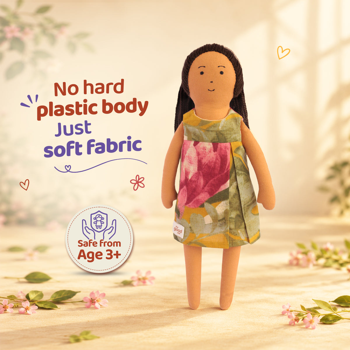 Sweet Nilah – Handmade Soft Doll for Children in Pink & Green