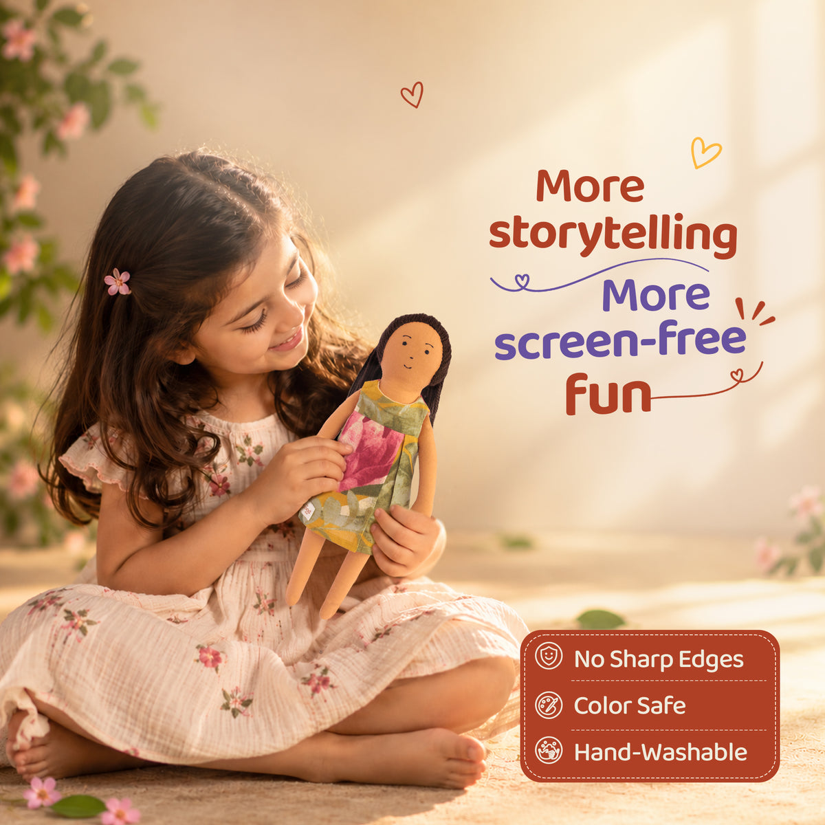 Sweet Nilah – Handmade Soft Doll for Children in Pink & Green