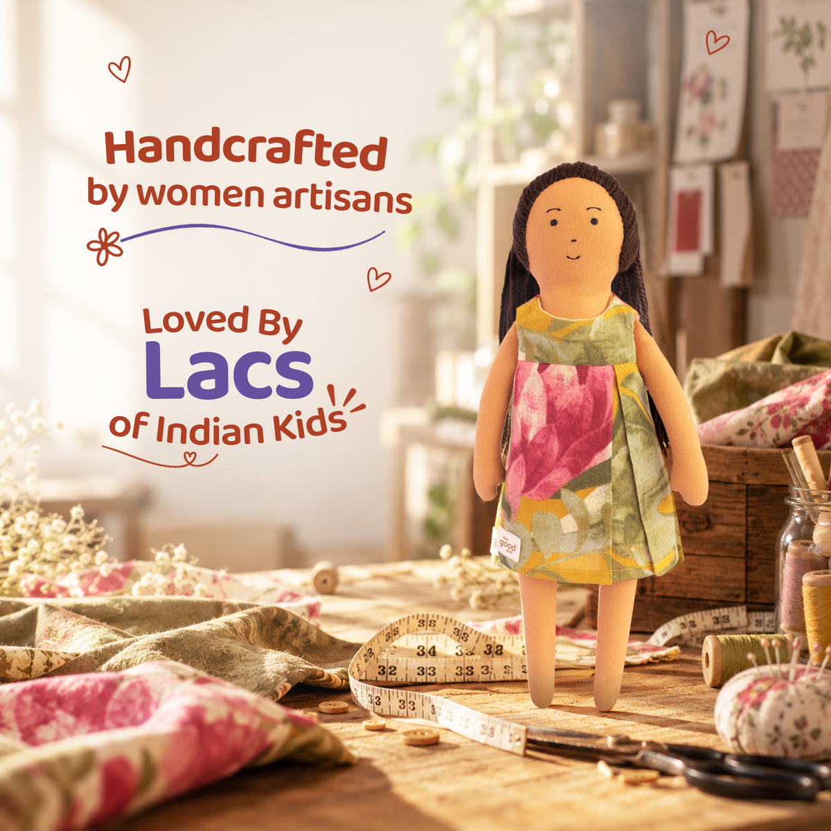 Sweet Nilah – Handmade Soft Doll for Children in Pink & Green