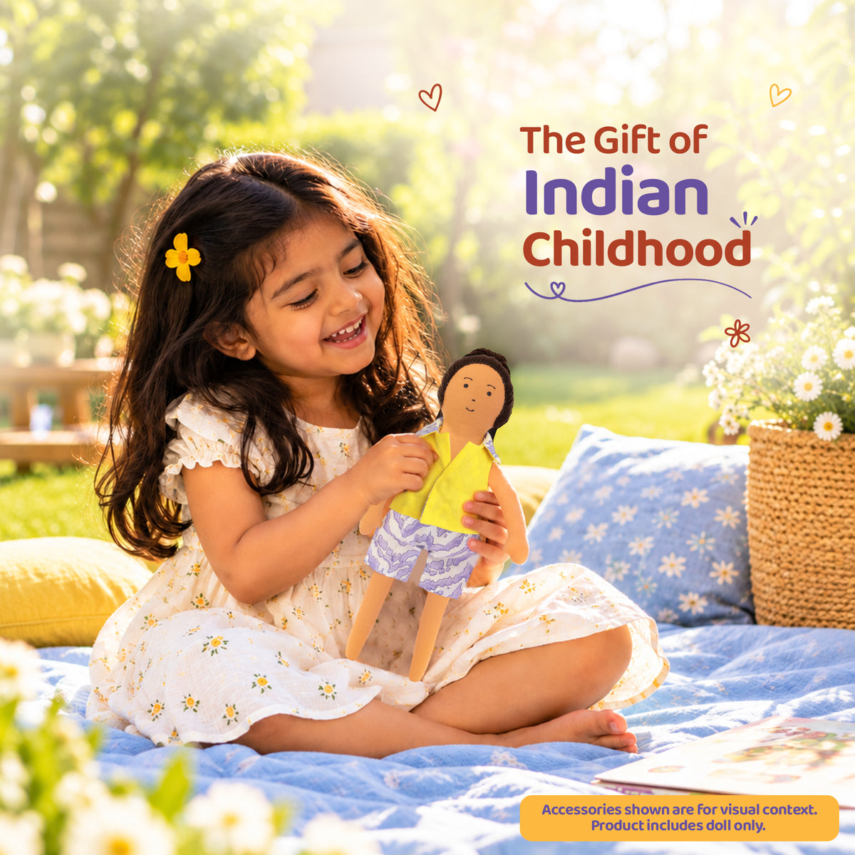 Caring Nilah – Handmade Soft Doll for Children in Purple & Yellow