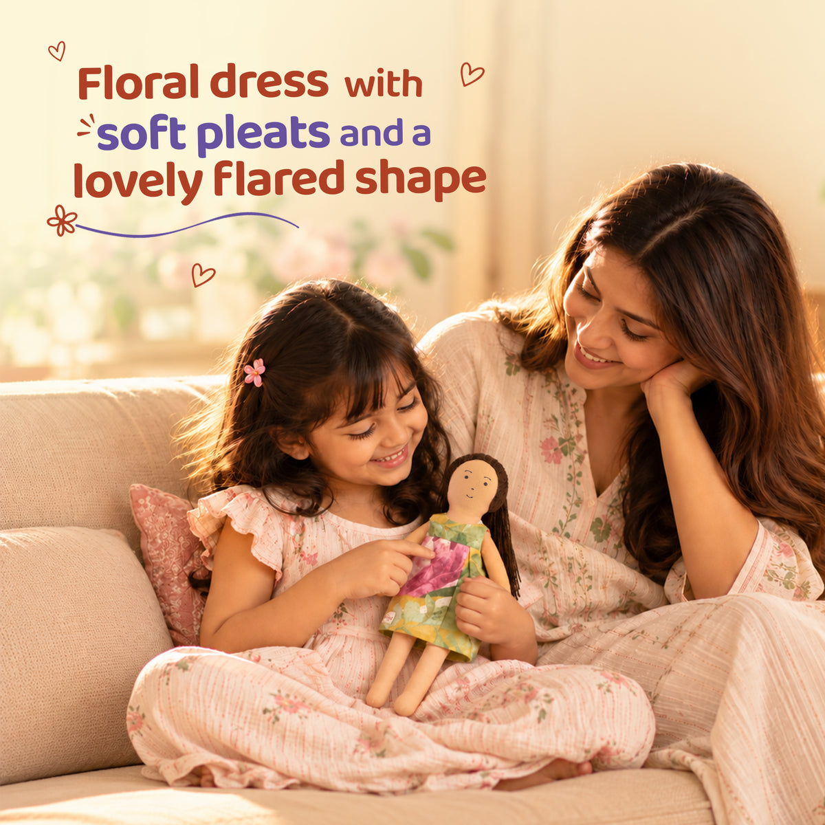 Sweet Nilah – Handmade Soft Doll for Children in Pink & Green