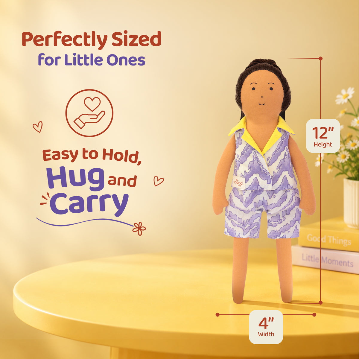 Caring Nilah – Handmade Soft Doll for Children in Purple & Yellow