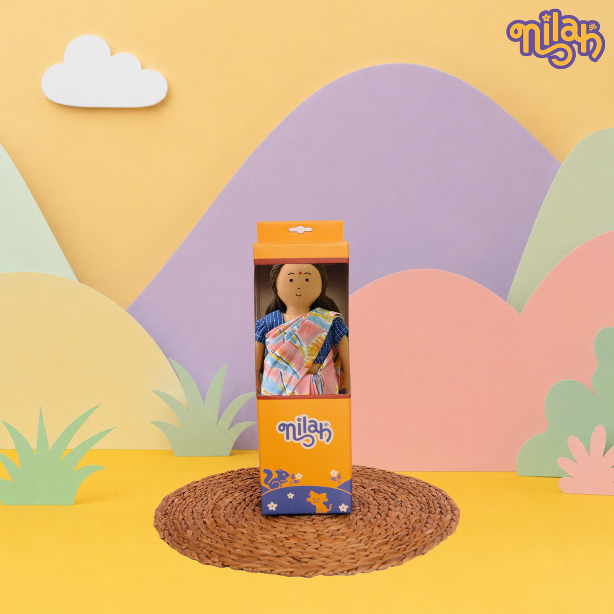 Amma – Handmade Soft Doll for Kids in Pink and Blue Floral Saree