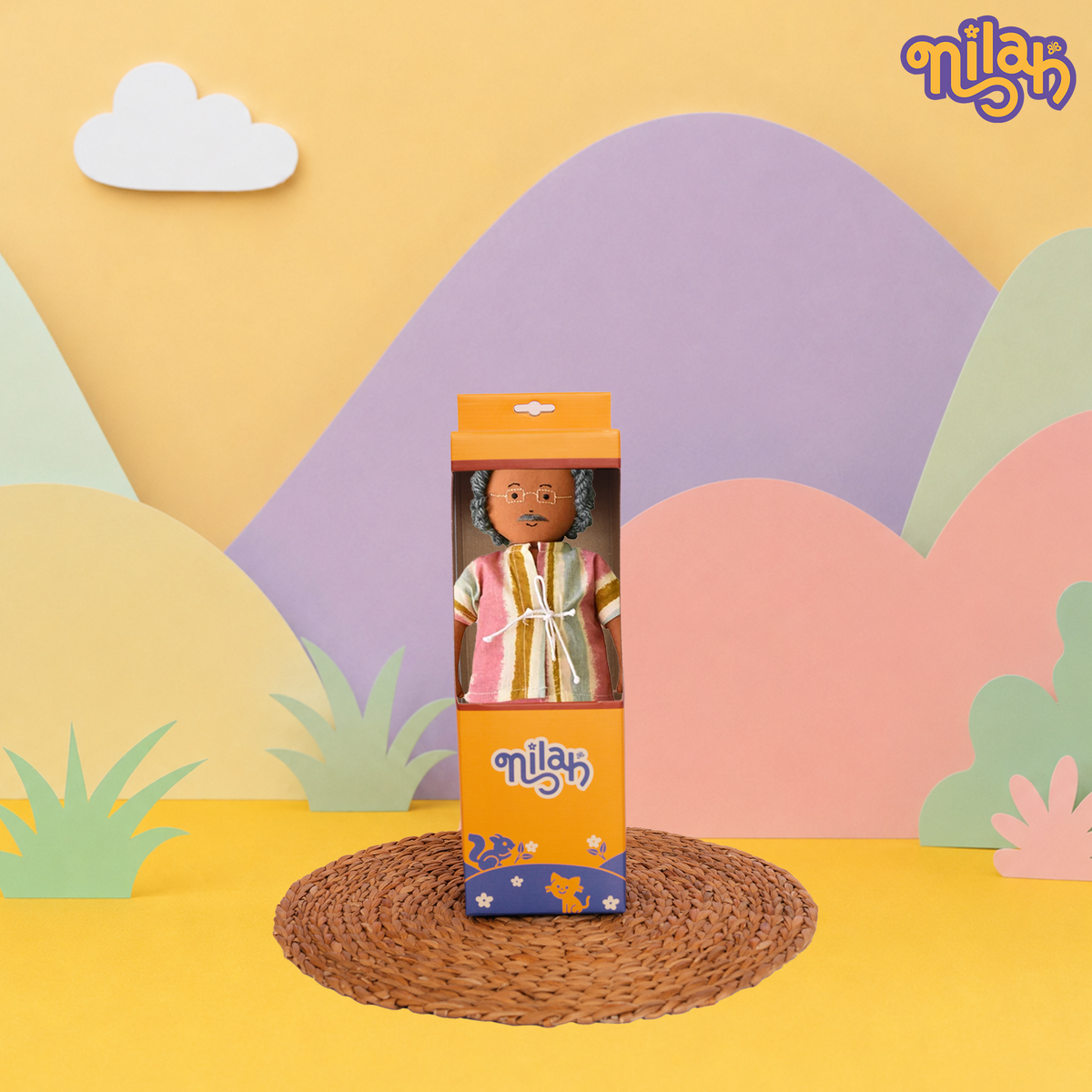Thatha – Handmade Soft Doll for Kids in Pink Abstract Striped Shirt and Trouser