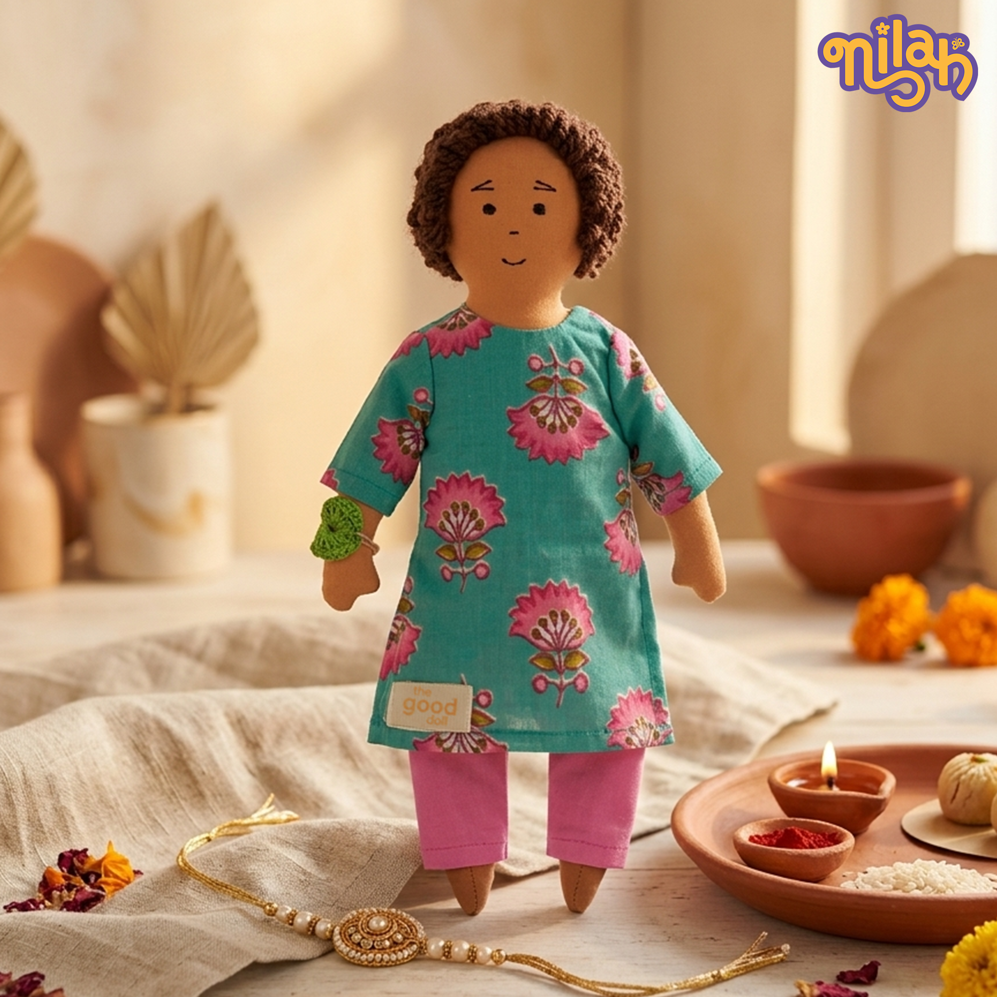 Raagu – Handmade Soft Doll for Kids in Blue & Pink for Rakhi Gifting