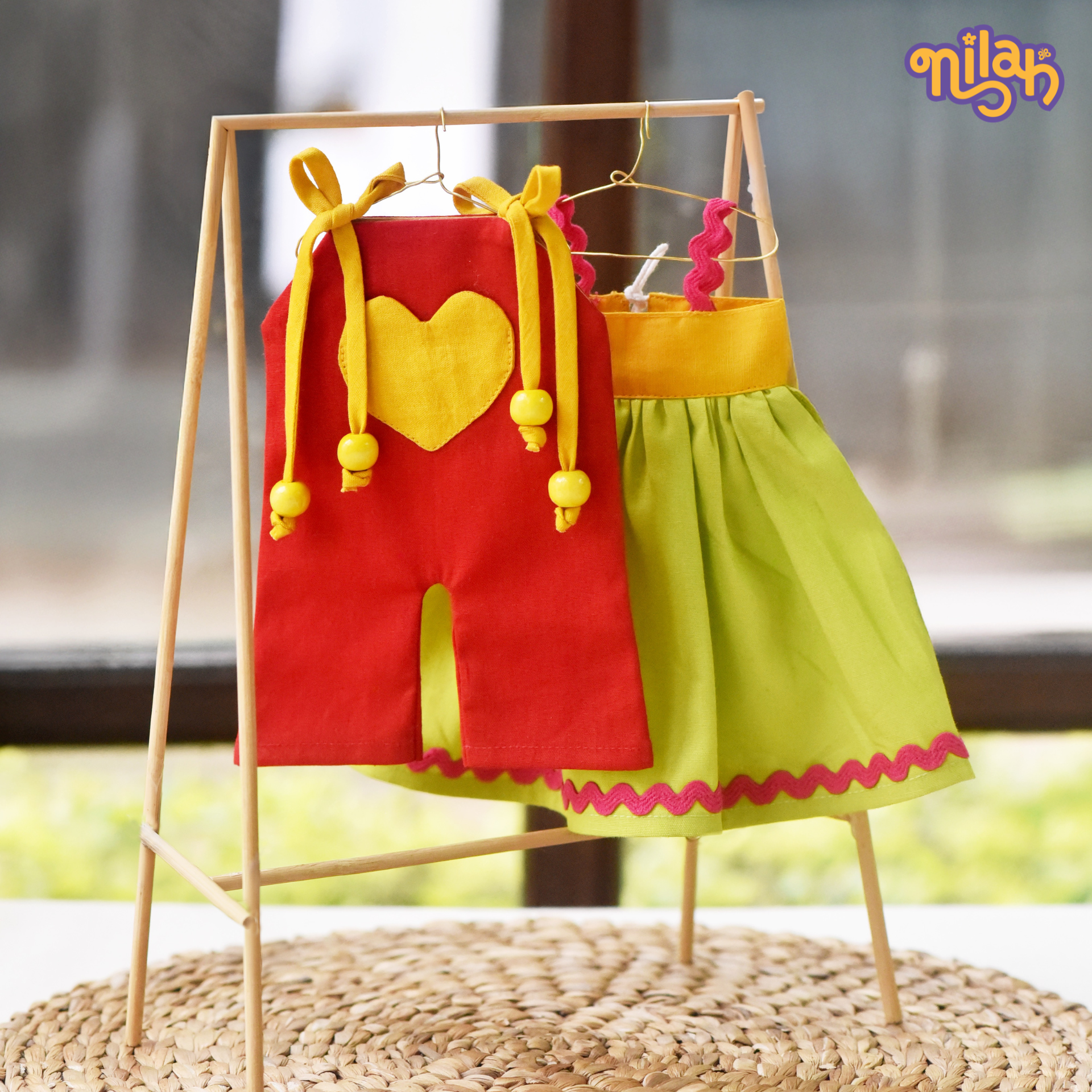 Nilah – Handmade Soft Doll for Kids in Bright Pink & Yellow Floral skirt set
