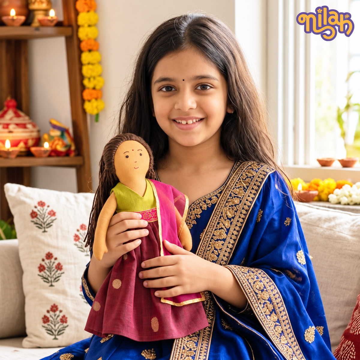 Nilah's Traditional Diwali Look | Safe, Washable, ISI-Certified Fabric Dolls | 12" | Gift for Diwali