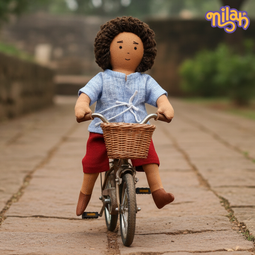 Raagu riding a bicycle