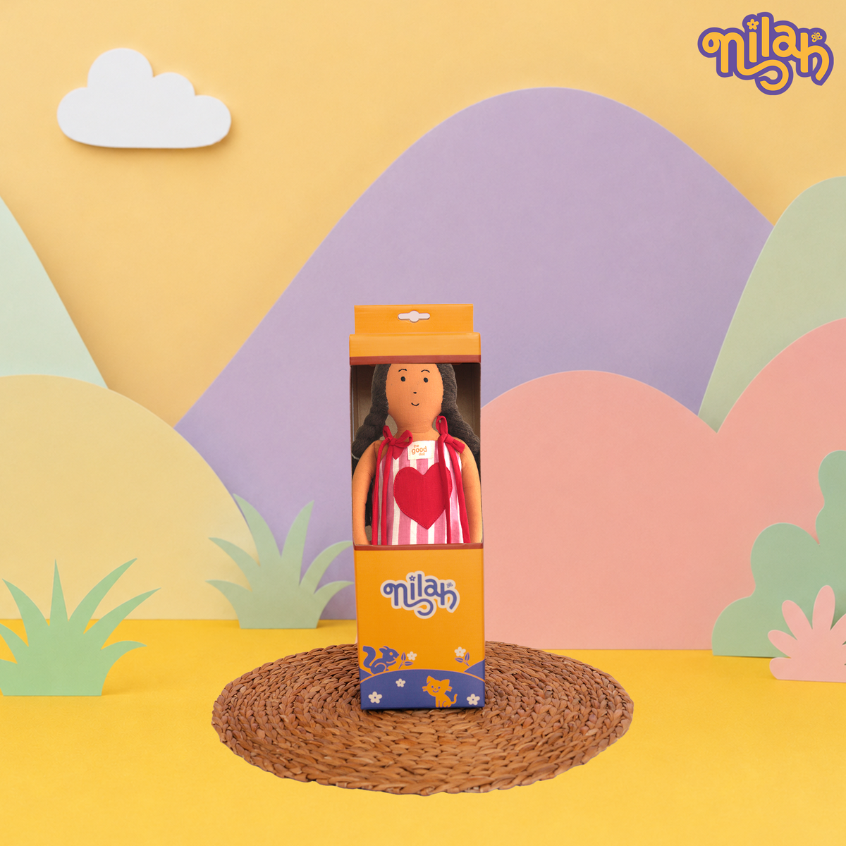 Nilah – Handmade Soft Doll for Kids in Pink, Red & White Romper