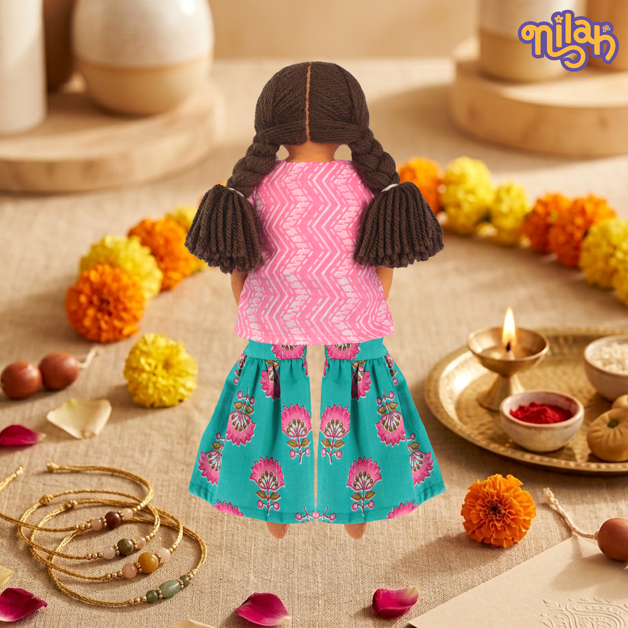 Nilah & Raagu | 2 Handmade Sibling Dolls Combo in Festive Attire