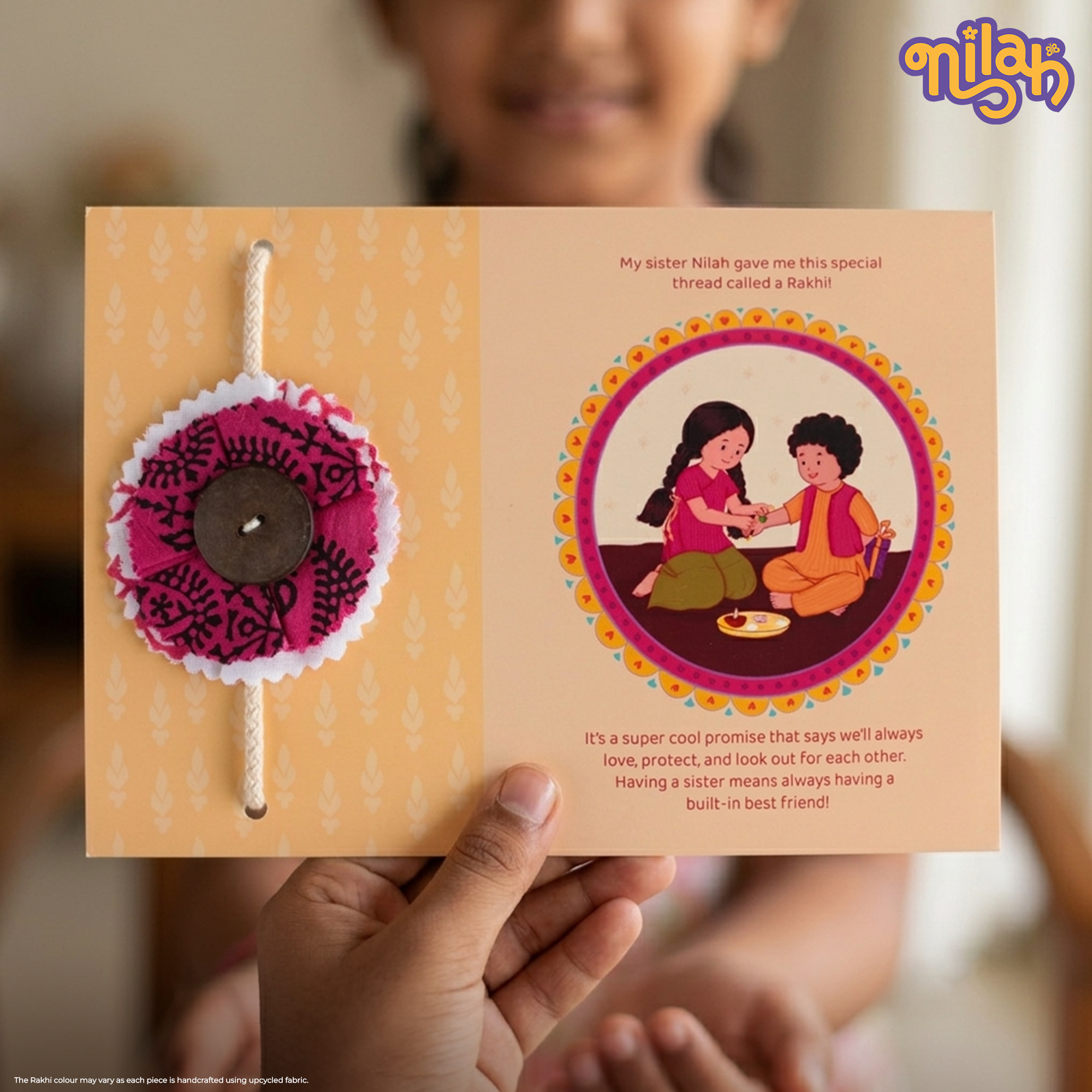 Nilah & Raagu Anmol Premium Rakhi Hamper - 2 Handmade Sibling Dolls in Festive Attire |  Handmade Rakhi | Interchangeable Outfit Sets