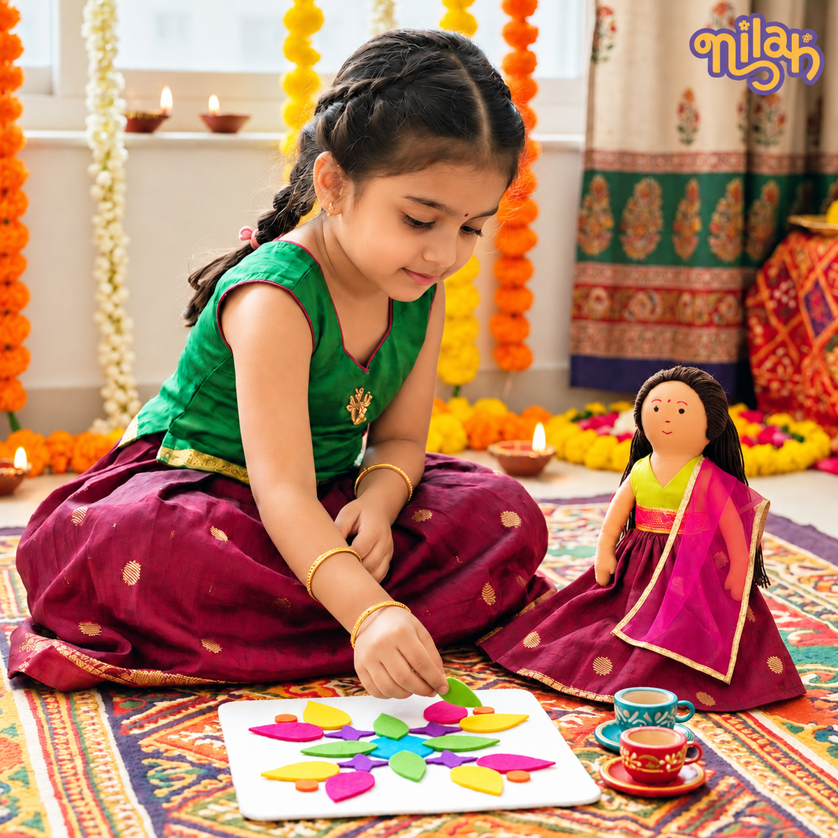 Nilah's Traditional Diwali Look | Safe, Washable, ISI-Certified Fabric Dolls | 12" | Gift for Diwali