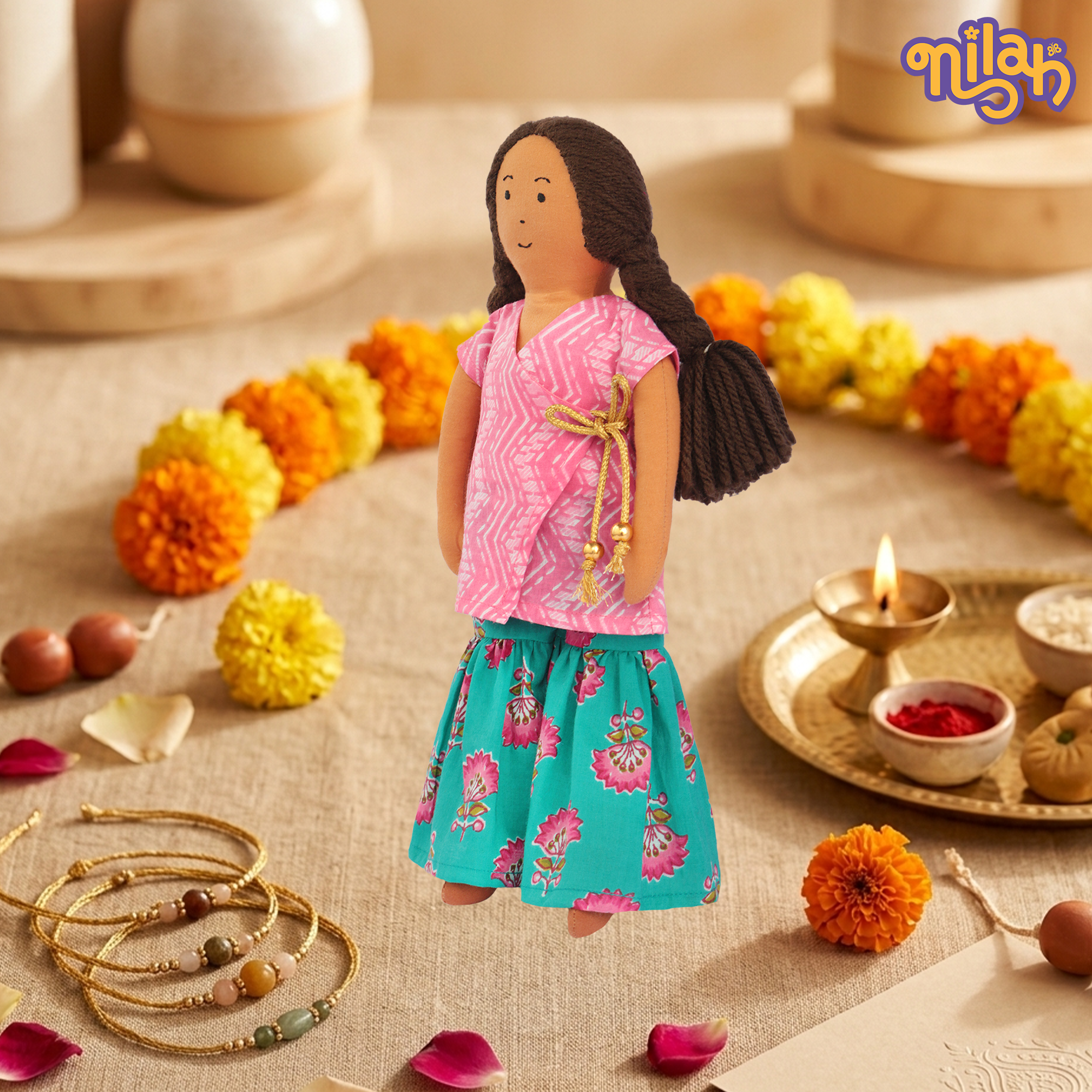 Nilah & Raagu | 2 Handmade Sibling Dolls Combo in Festive Attire