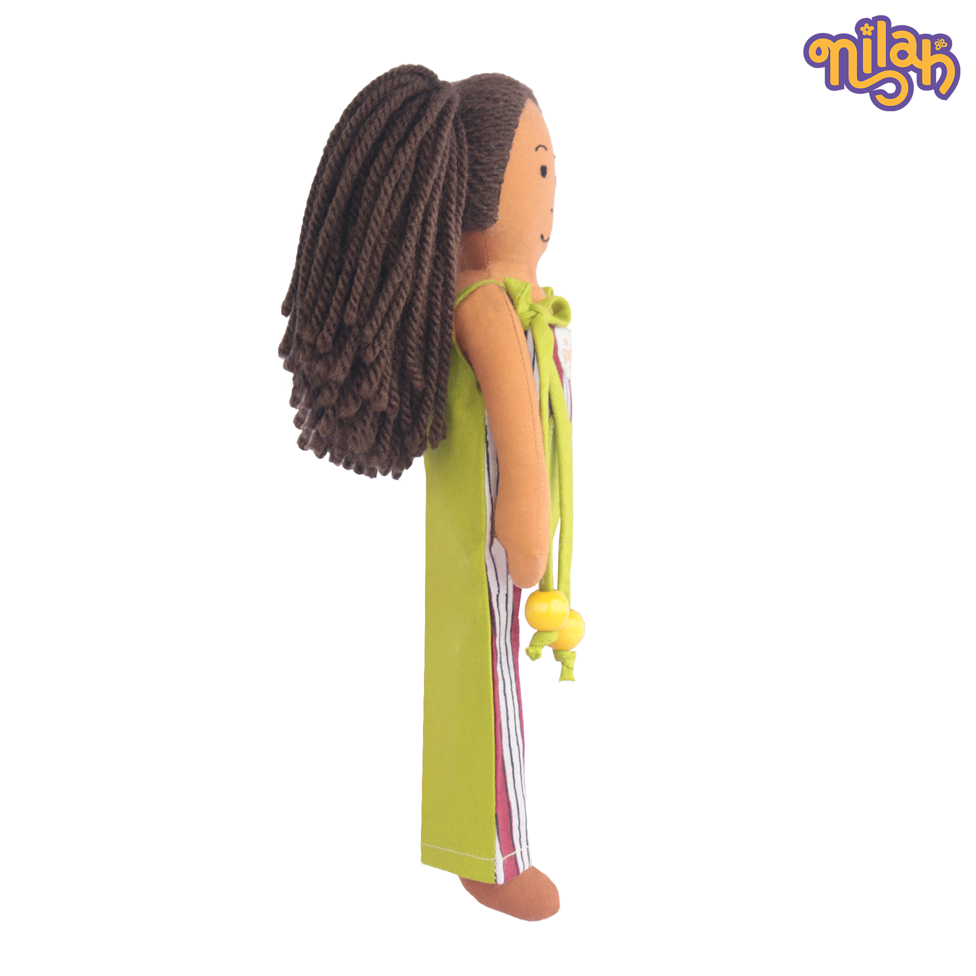 Mira – Handmade Soft Doll for Kids in Red and Green Stripes Jumpsuit