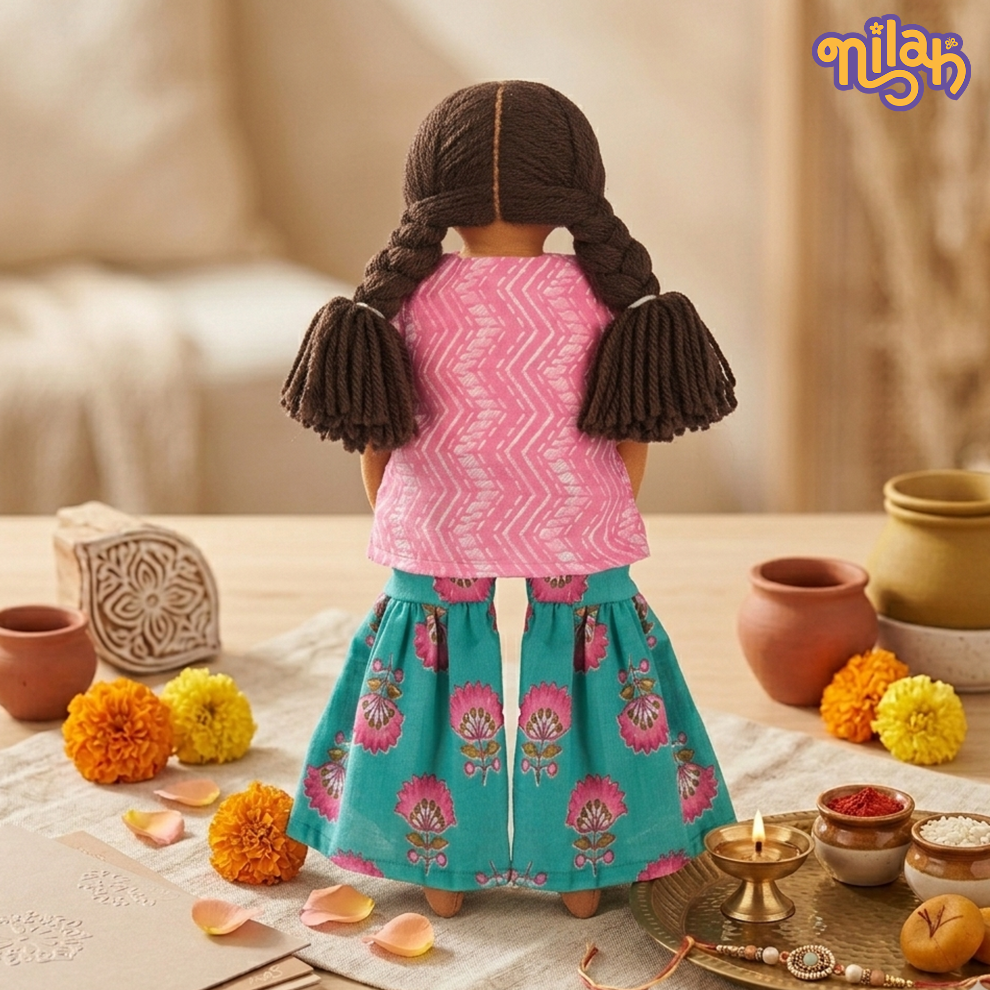 Nilah – Handmade Soft Doll for Children in Pink & Blue for Rakhi Gifting