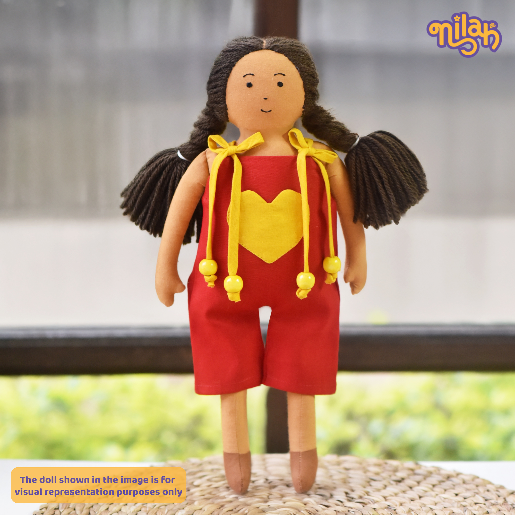 Nilah – Handmade Soft Doll for Kids in Bright Pink & Yellow Floral skirt set