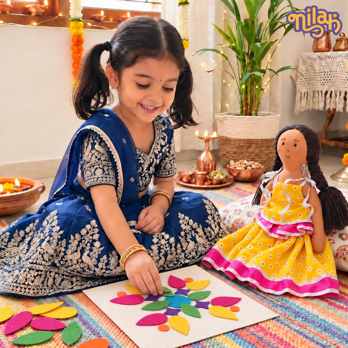 Nilah – Handmade Soft Doll | Safe, Washable, ISI-Certified Fabric Dolls | 12" | Gift for Diwali