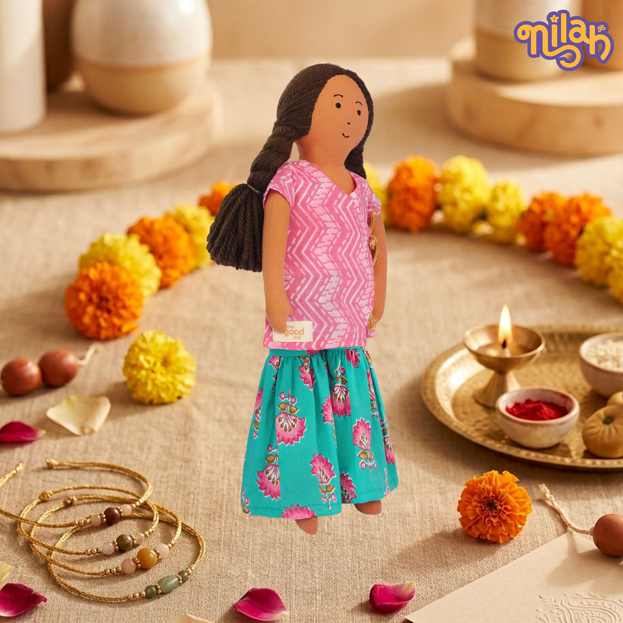 Nilah & Raagu | 2 Handmade Sibling Dolls Combo in Festive Attire