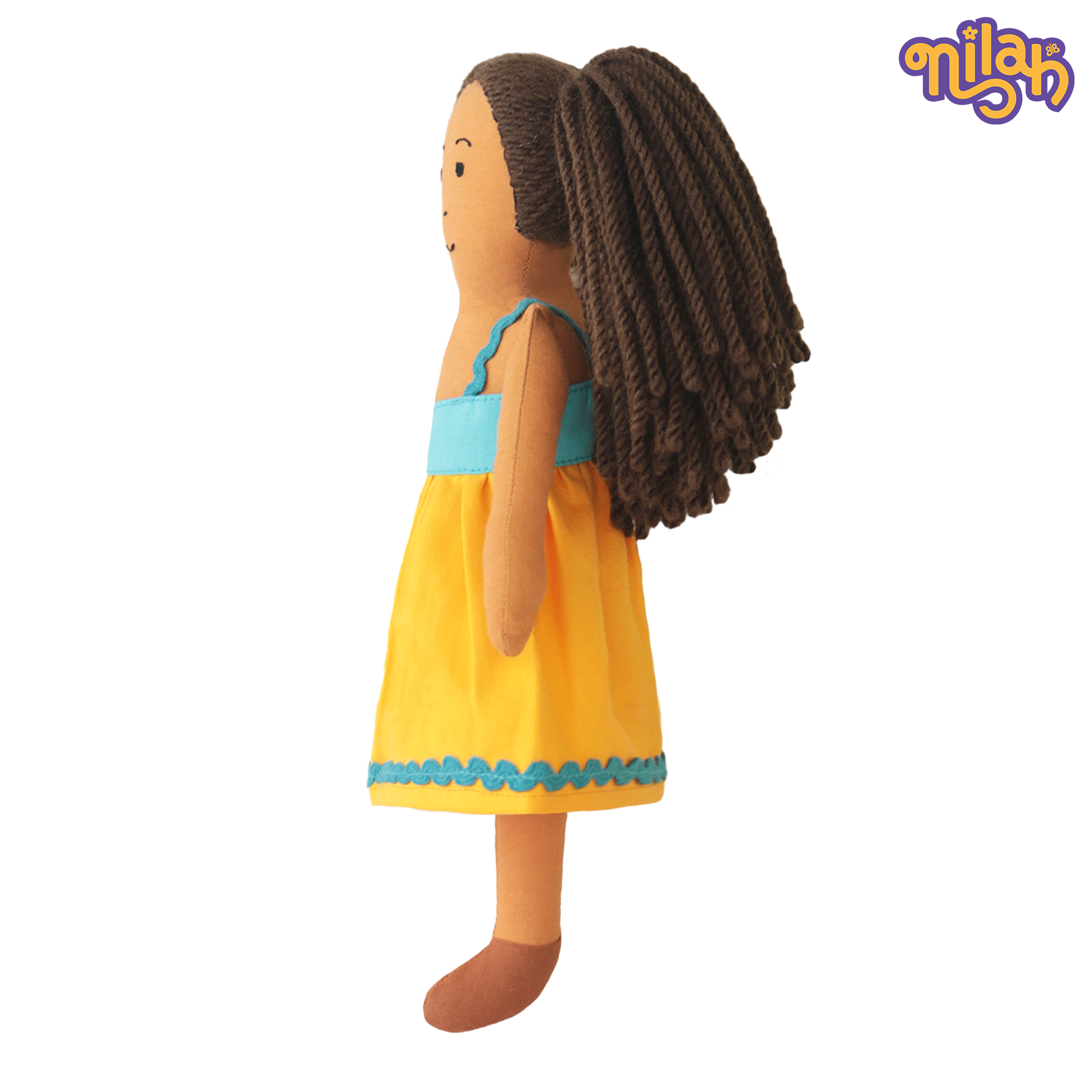 Mira – Handmade Soft Doll for Kids in Sky Blue & Yellow Strapped Dress
