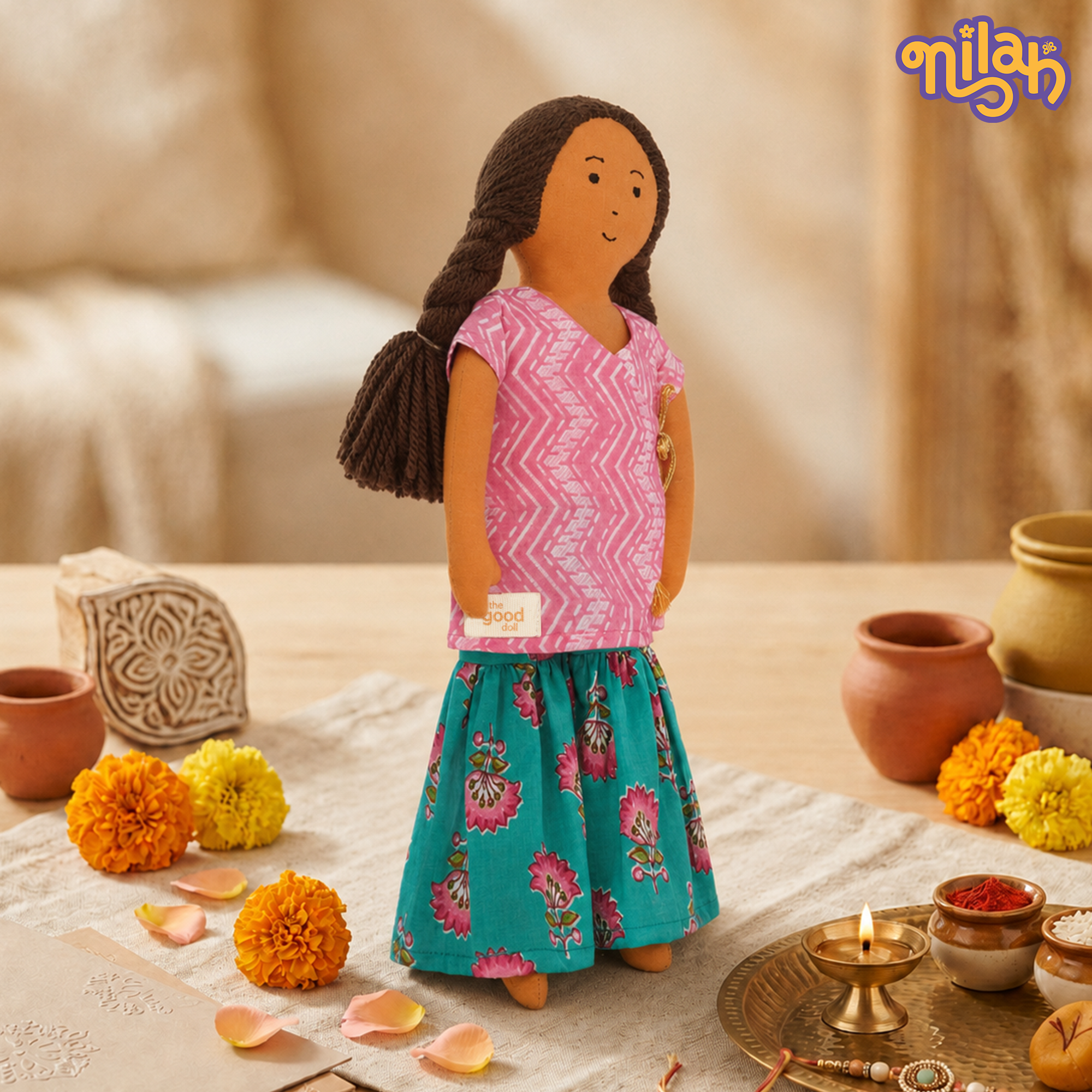 Nilah – Handmade Soft Doll for Children in Pink & Blue for Rakhi Gifting