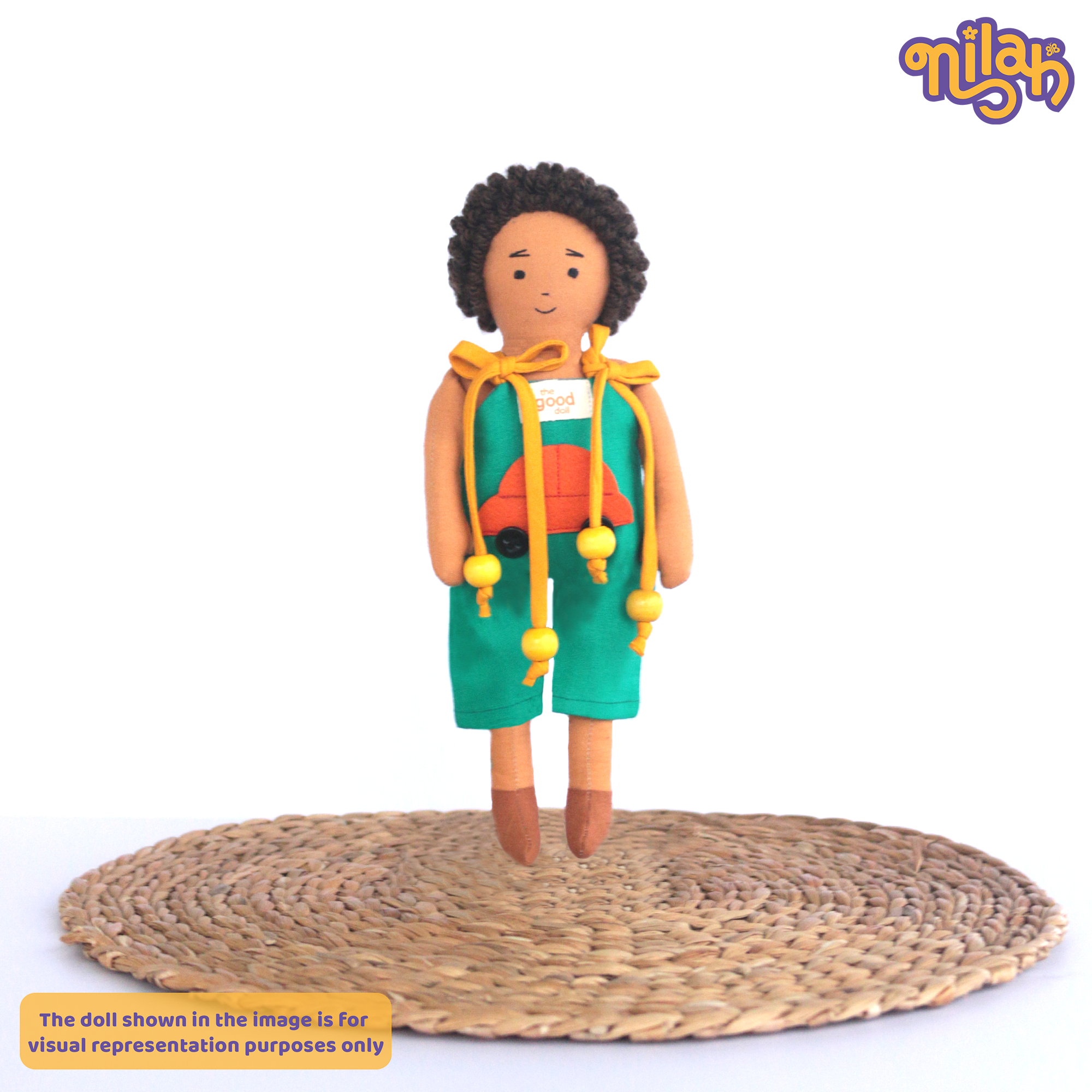 Raagu – Handmade Soft Doll for Kids in Maroon Polka Dot Shirt & Yellow Shorts