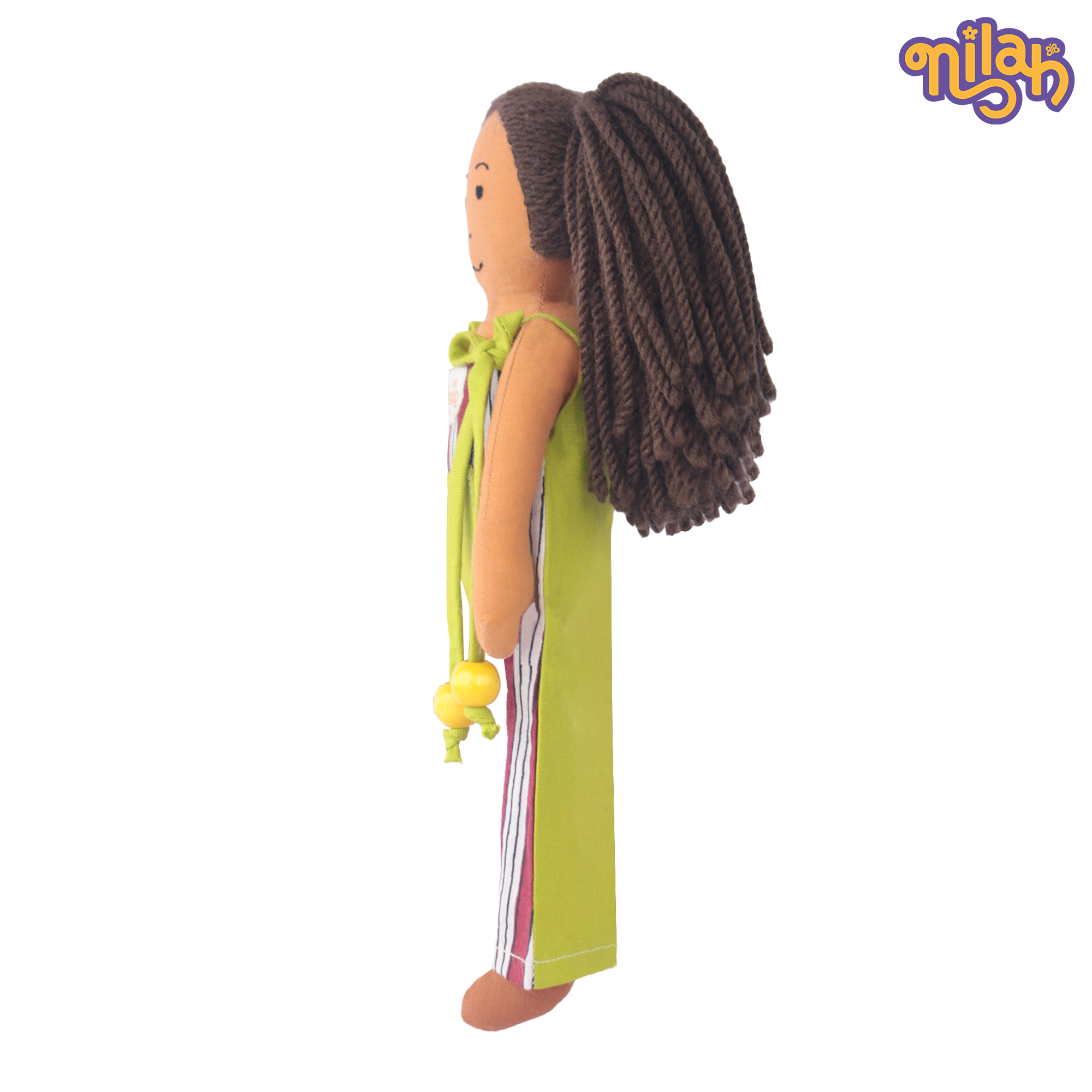Mira – Handmade Soft Doll for Kids in Red and Green Stripes Jumpsuit