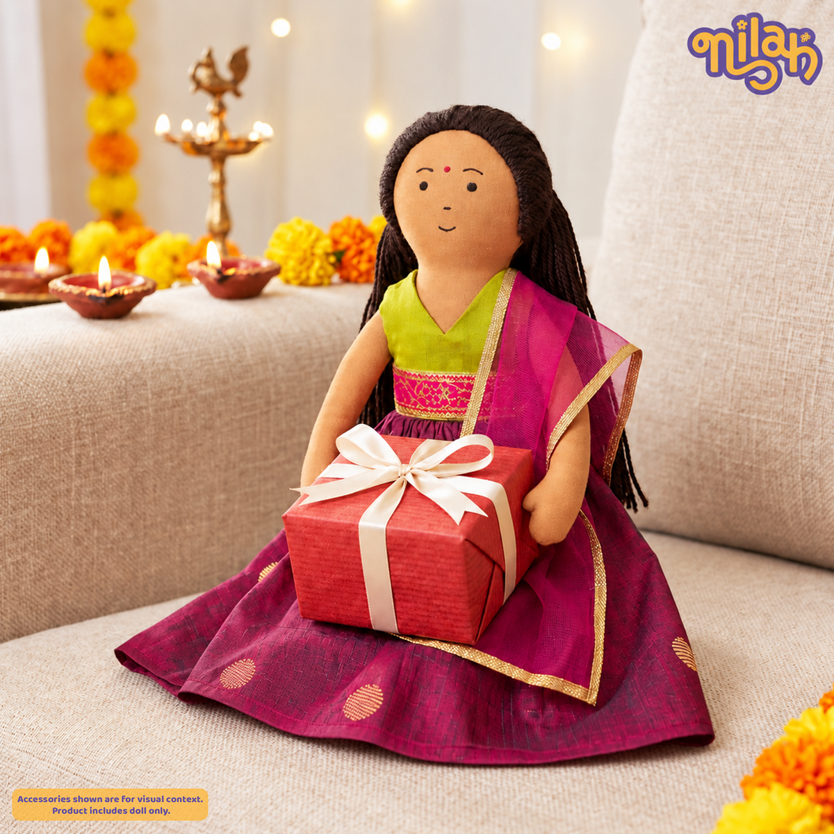 Nilah's Traditional Diwali Look | Safe, Washable, ISI-Certified Fabric Dolls | 12" | Gift for Diwali