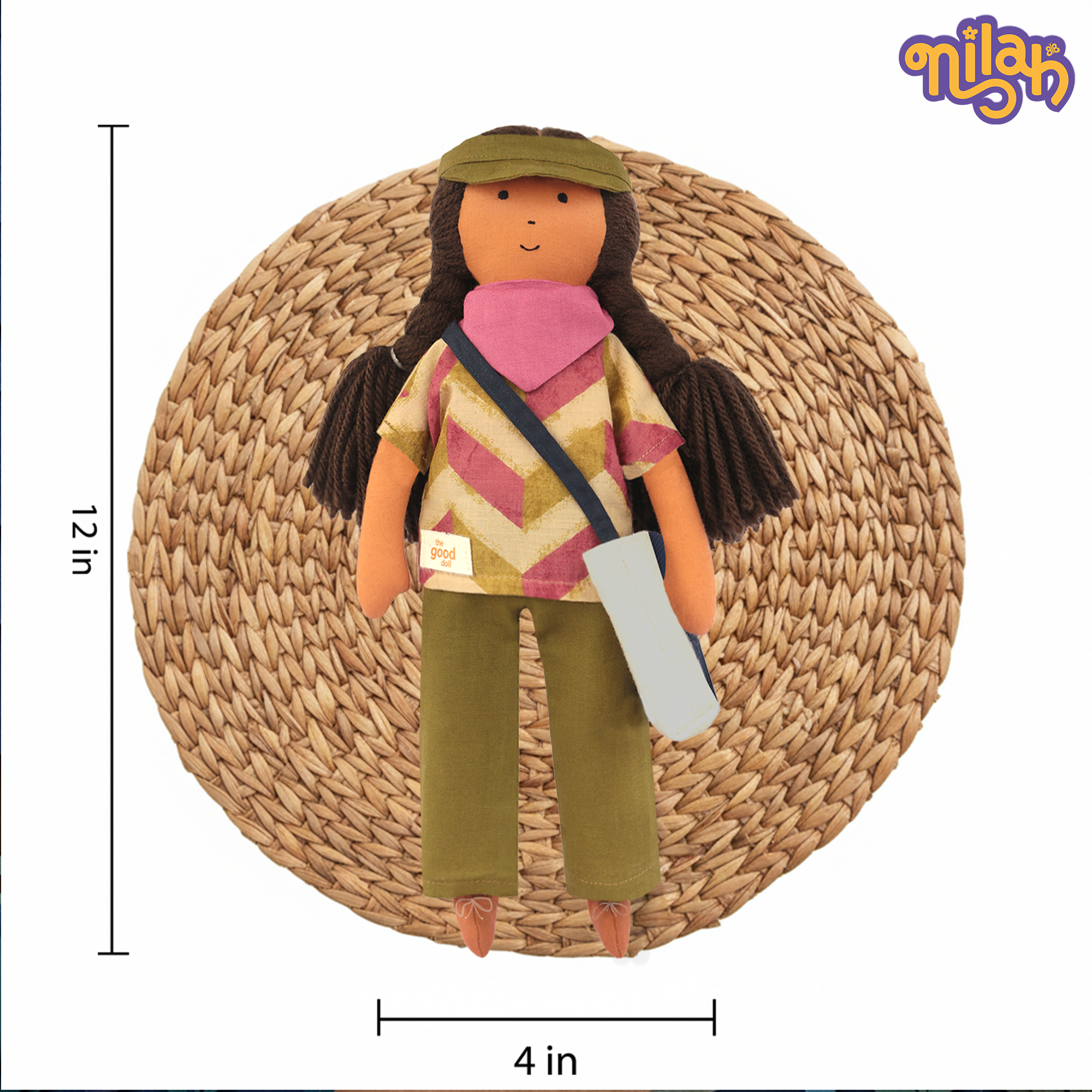 Nilah Goes Camping – Handmade Soft Doll for Children in Pink & Green