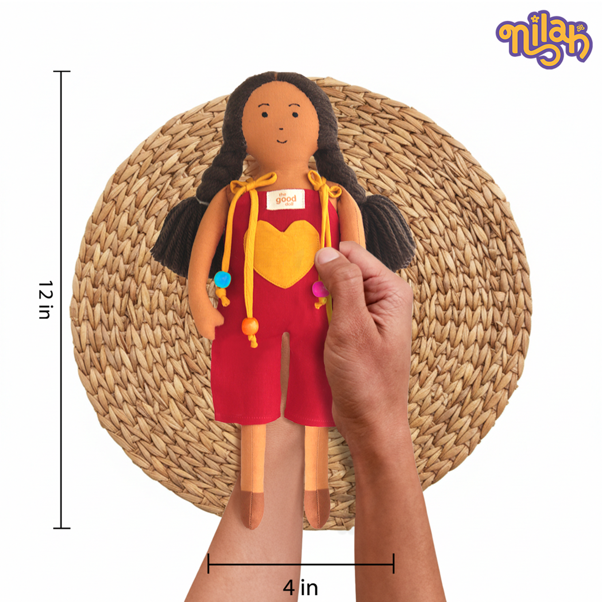 Nilah – Handmade Soft Doll for Kids in Red & Yellow Romper