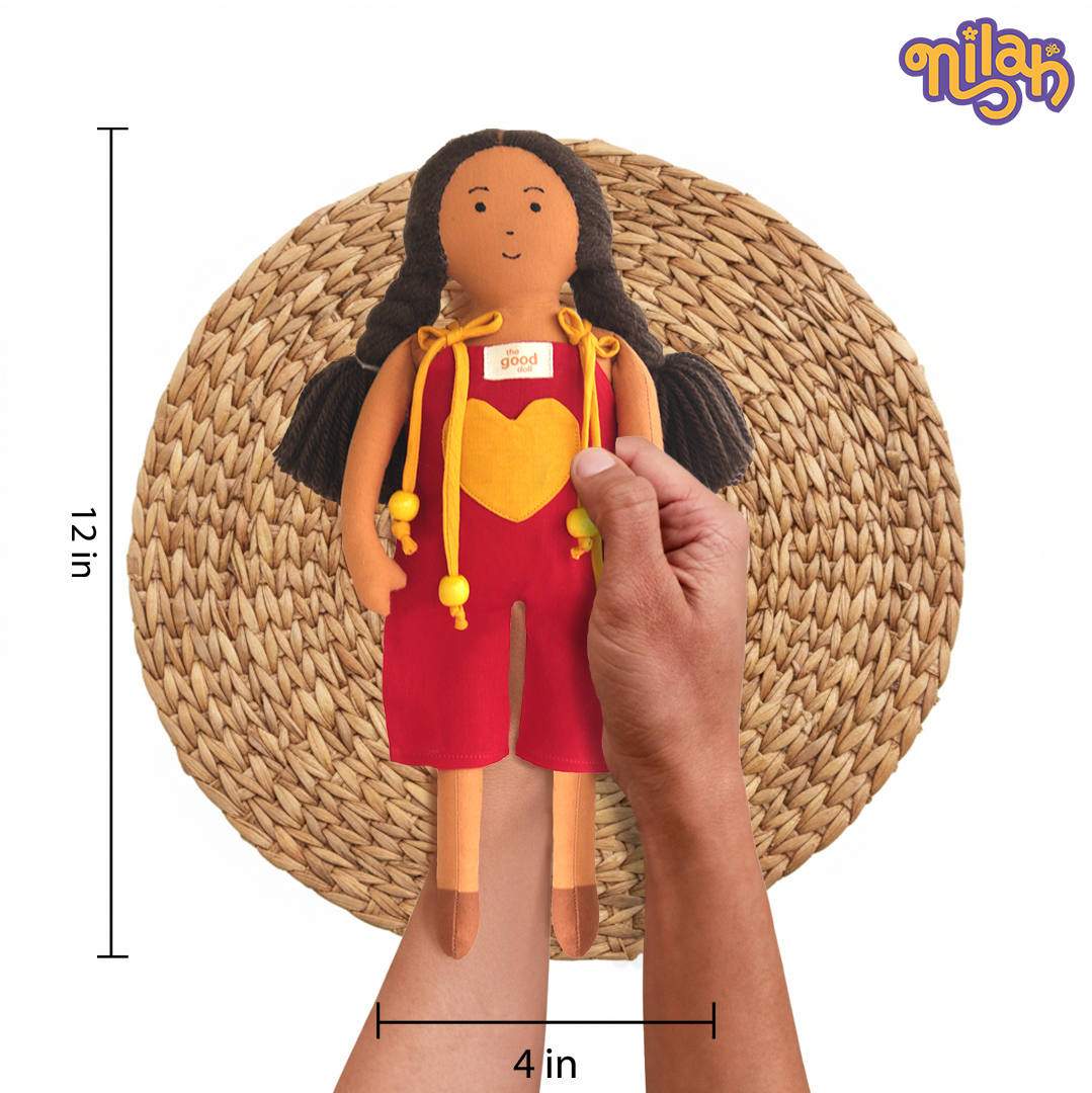 Nilah – Handmade Soft Doll for Kids in Red & Yellow Romper