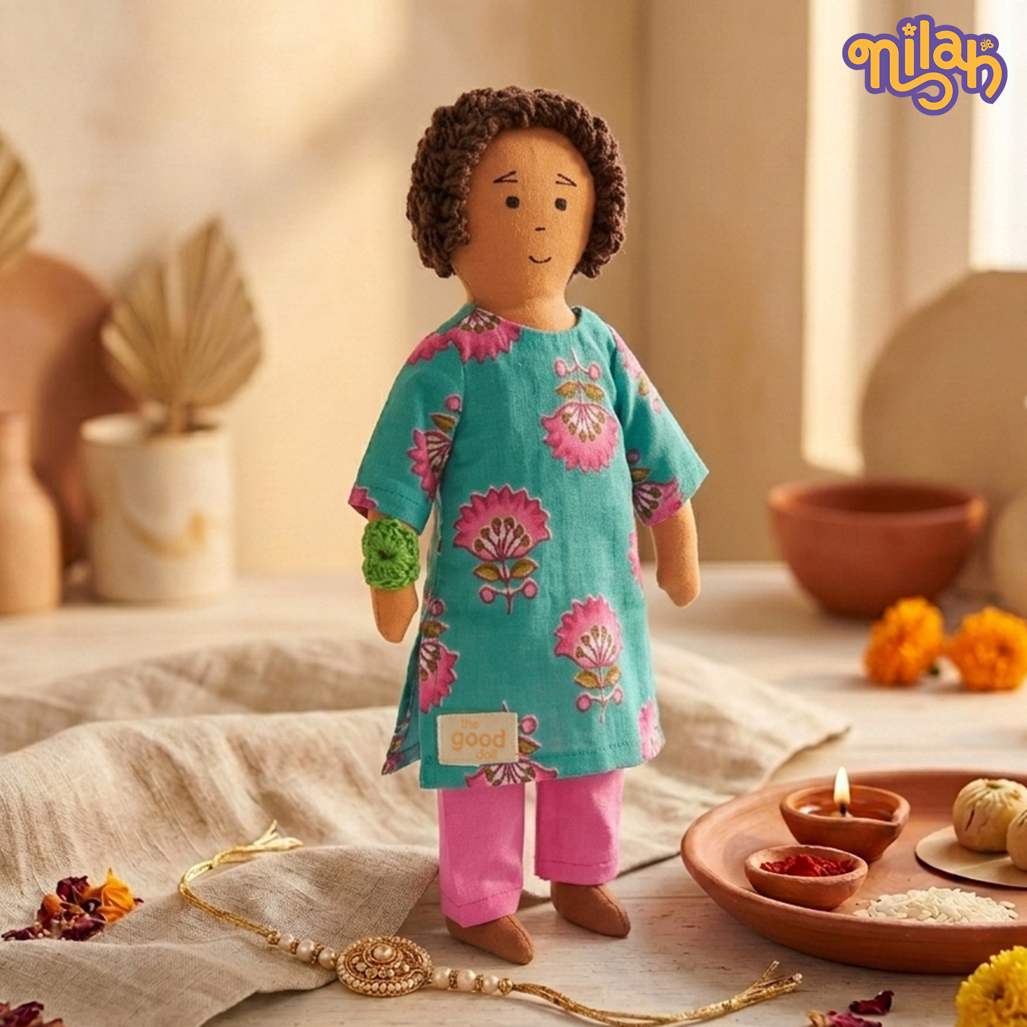 Raagu – Handmade Soft Doll for Kids in Blue & Pink for Rakhi Gifting