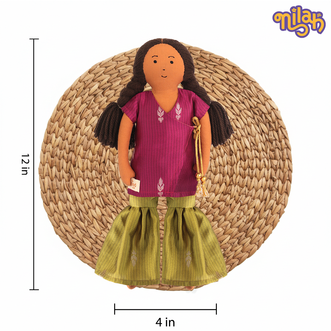 Nilah & Raagu Anmol Premium Rakhi Hamper - 2 Handmade Sibling Dolls in Festive Attire |  Handmade Rakhi | Interchangeable Outfit Sets