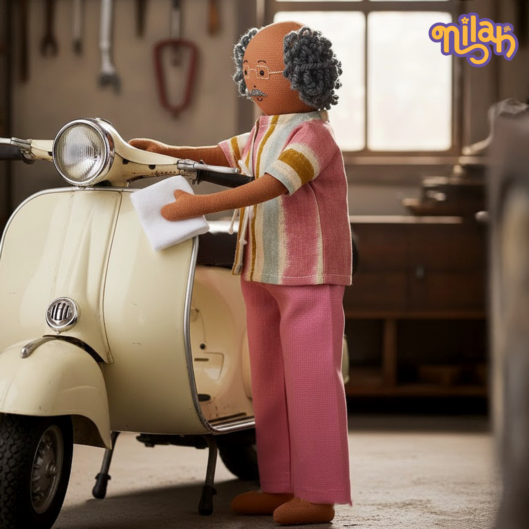 Thatha polishing his youth day scooter