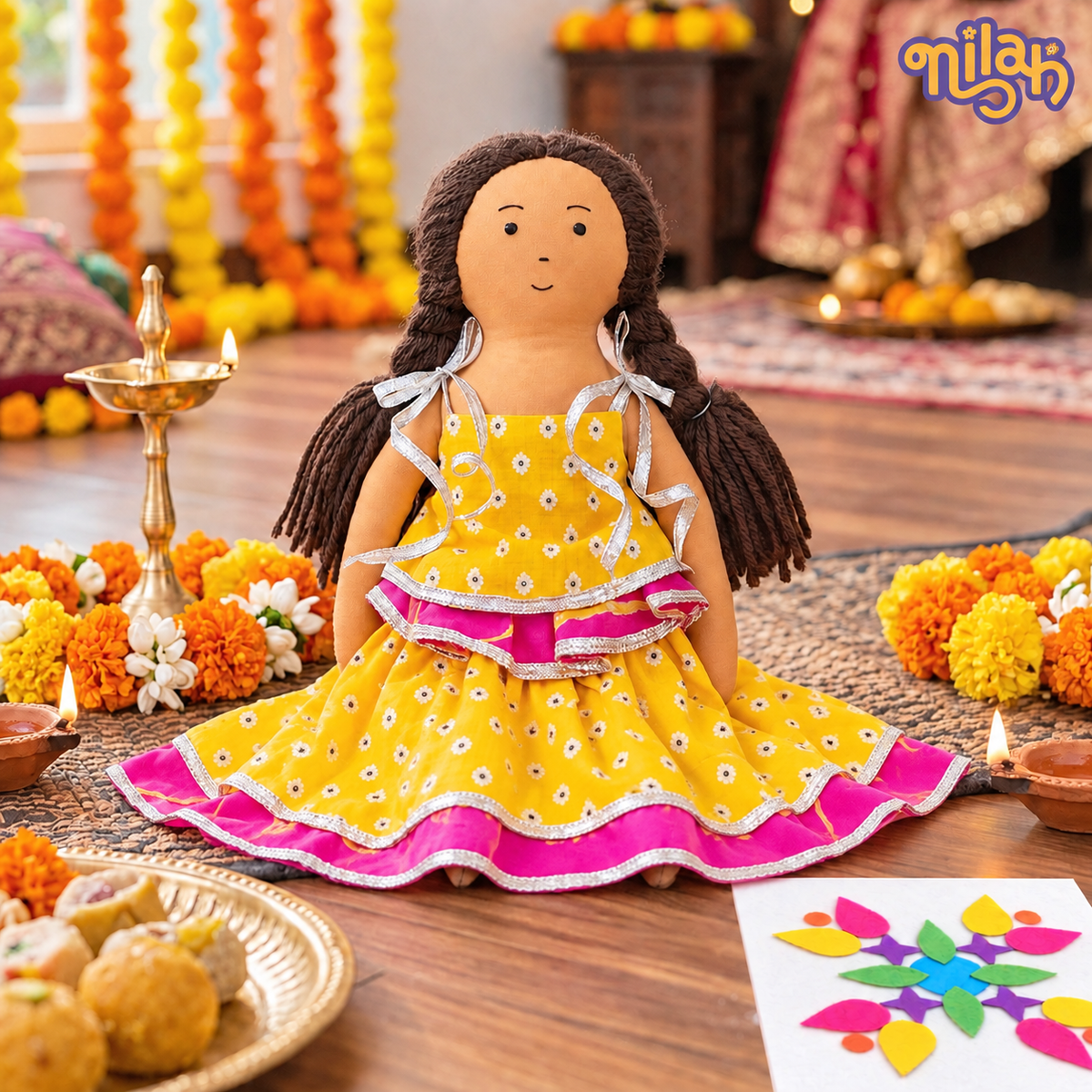 Nilah – Handmade Soft Doll | Safe, Washable, ISI-Certified Fabric Dolls | 12" | Gift for Diwali