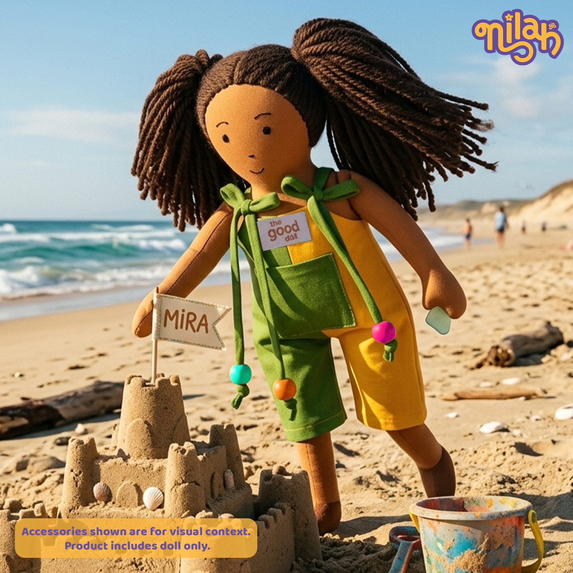 Mira – Handmade Soft Doll for Kids in Green & Yellow Romper