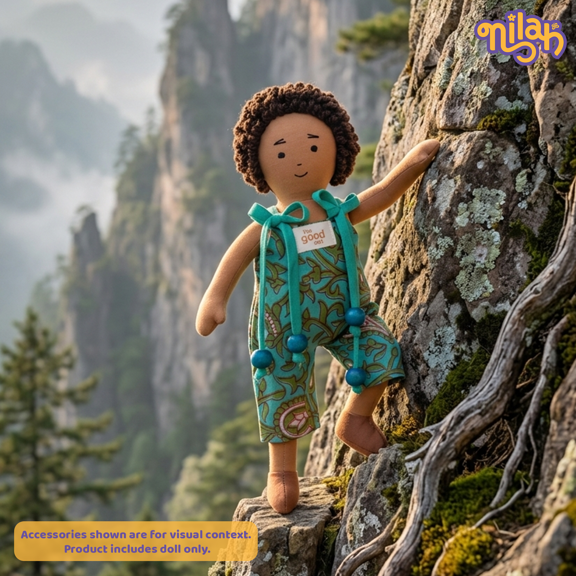 Raagu – Handmade Soft Doll for Kids in Teal Patterned Romper