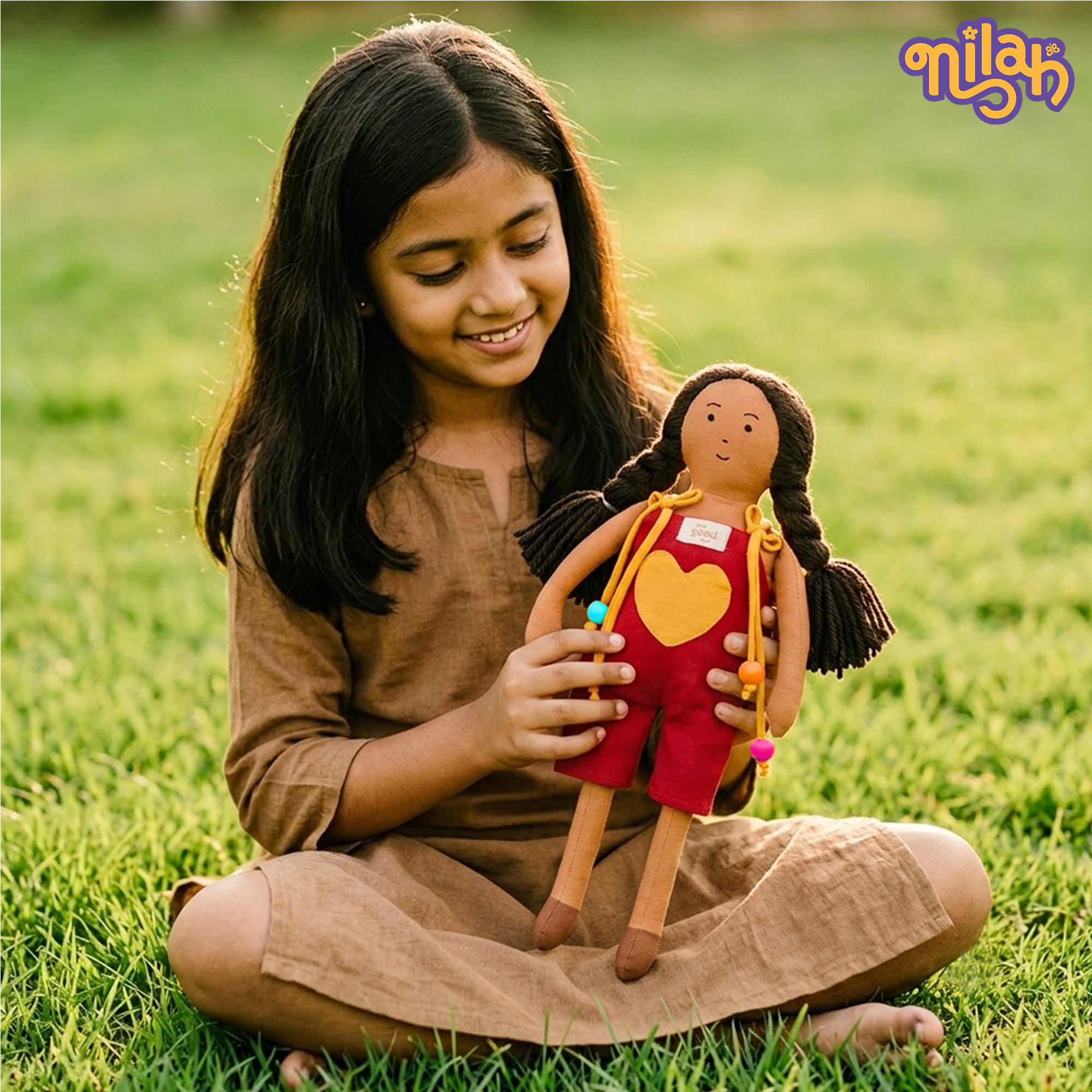 Nilah – Handmade Soft Doll for Kids in Red & Yellow Romper