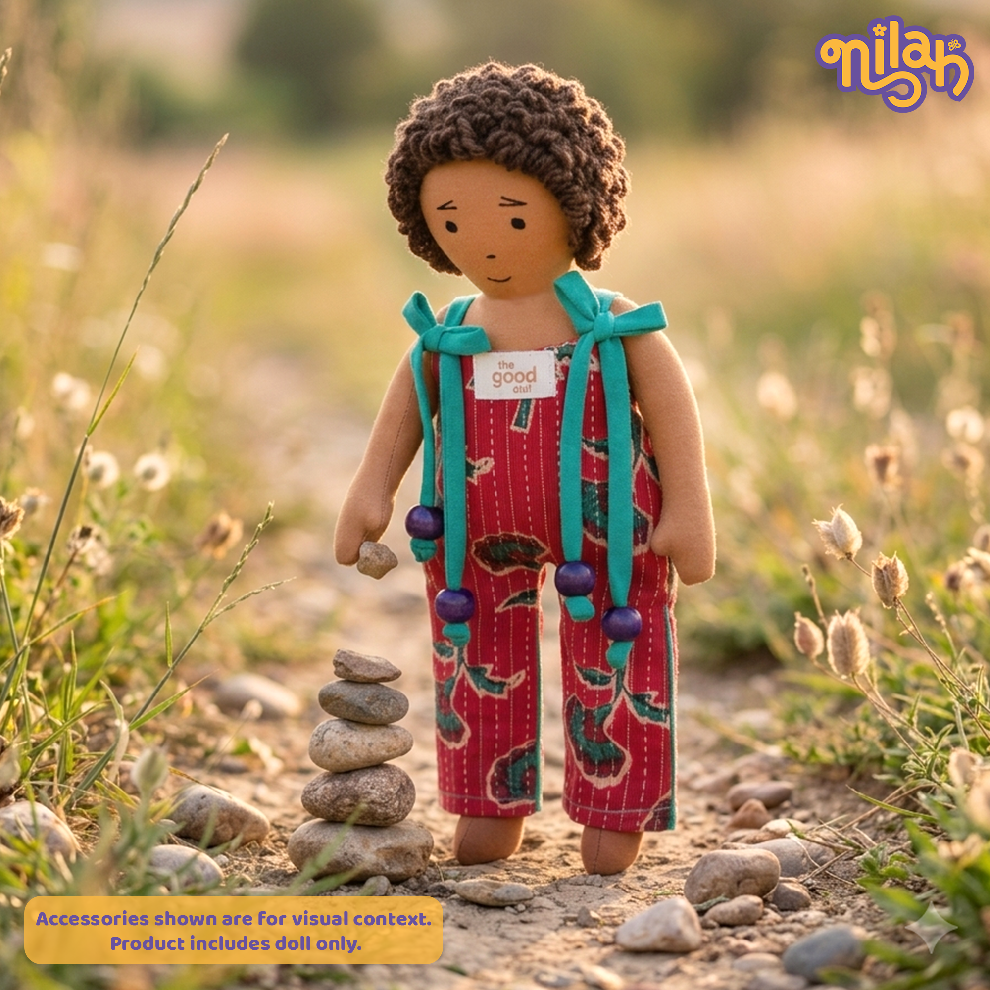 Raagu – Handmade Soft Doll for Kids in Red Patterned Jumpsuit