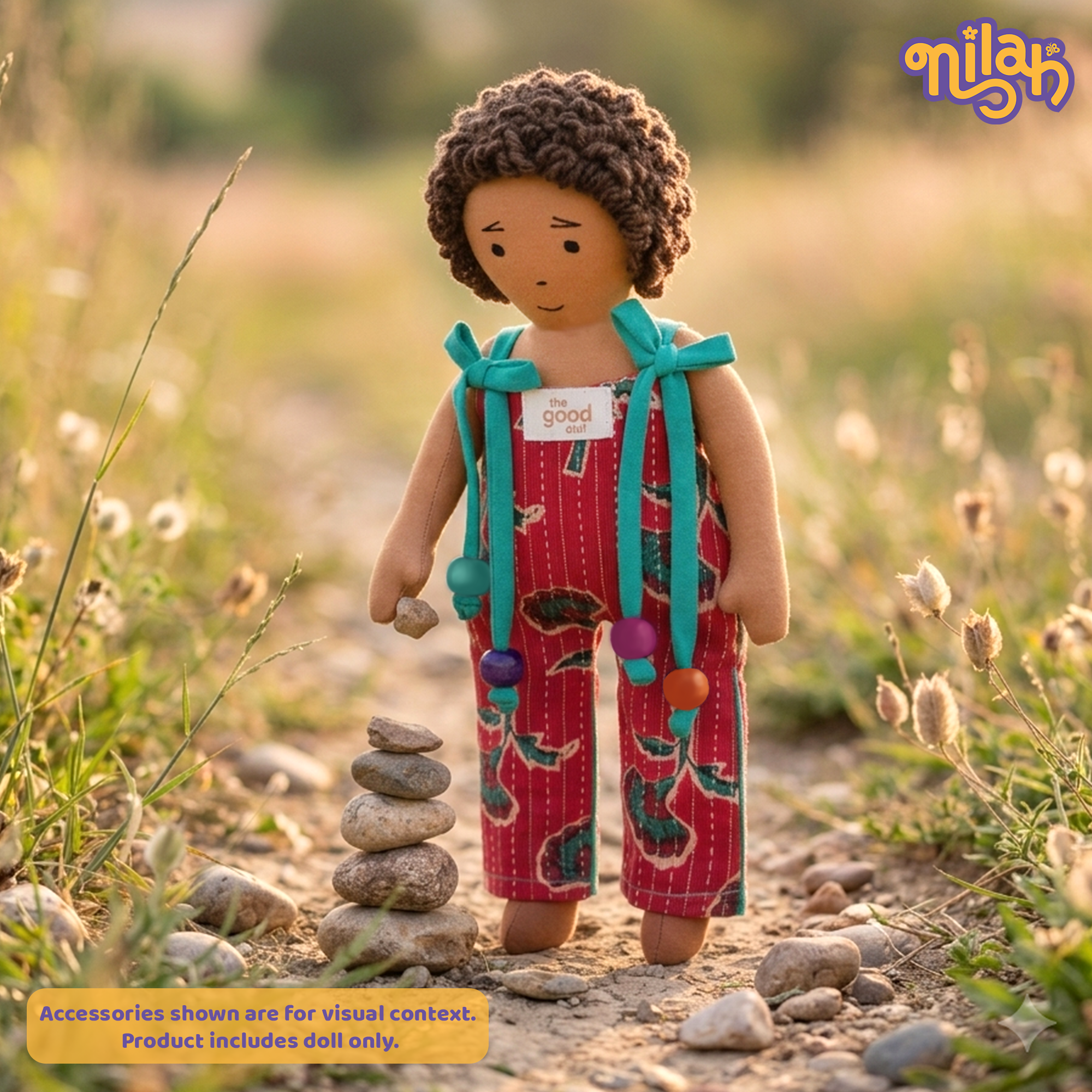 Raagu – Handmade Soft Doll for Kids in Red Patterned Jumpsuit