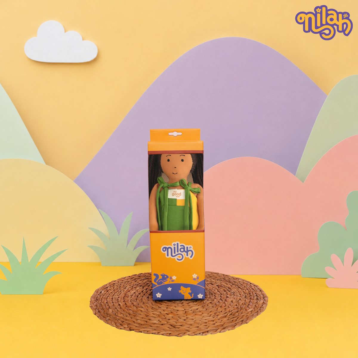 Mira – Handmade Soft Doll for Kids in Green & Yellow Romper
