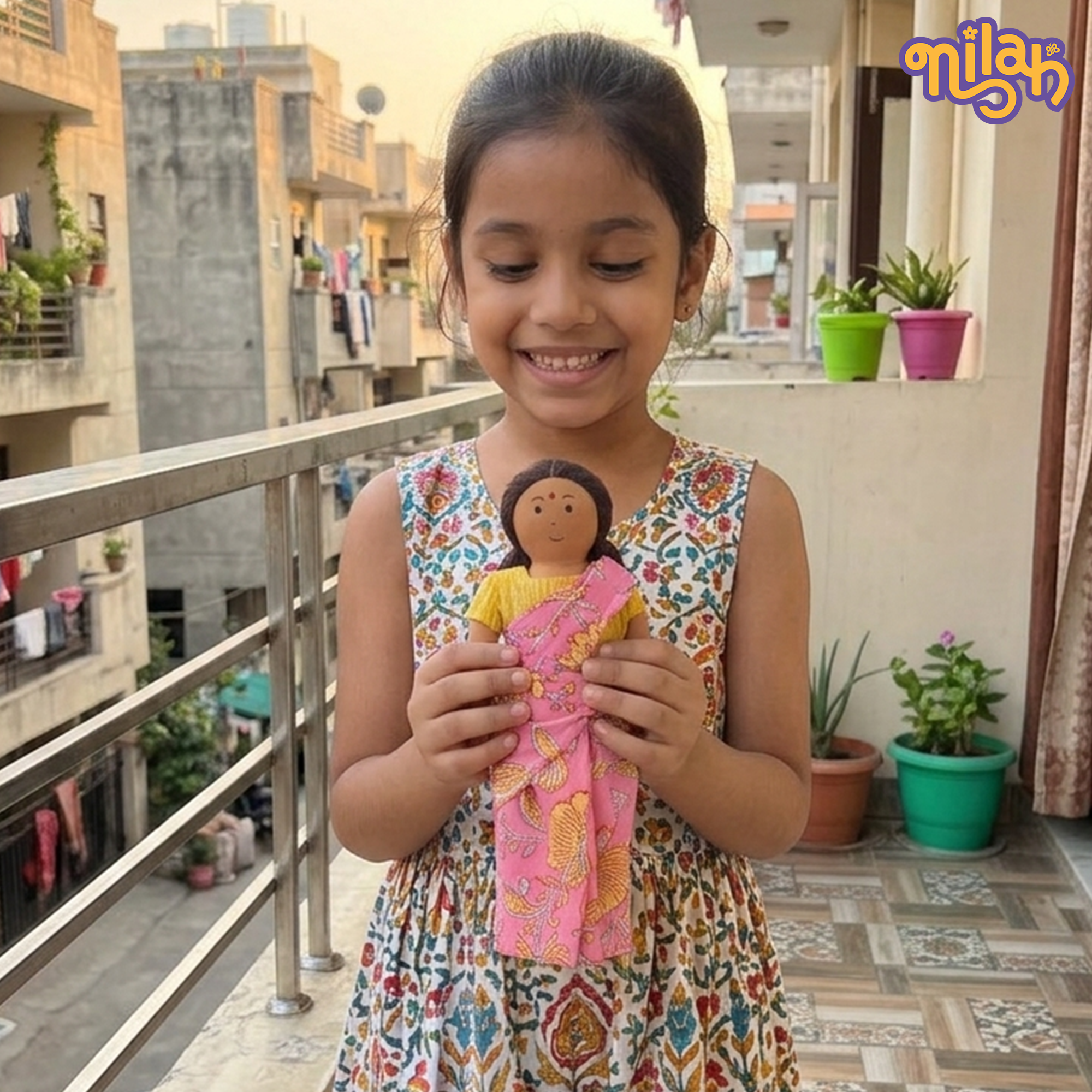 Amma – Handmade Soft Doll for Kids in Pink Block Print Saree