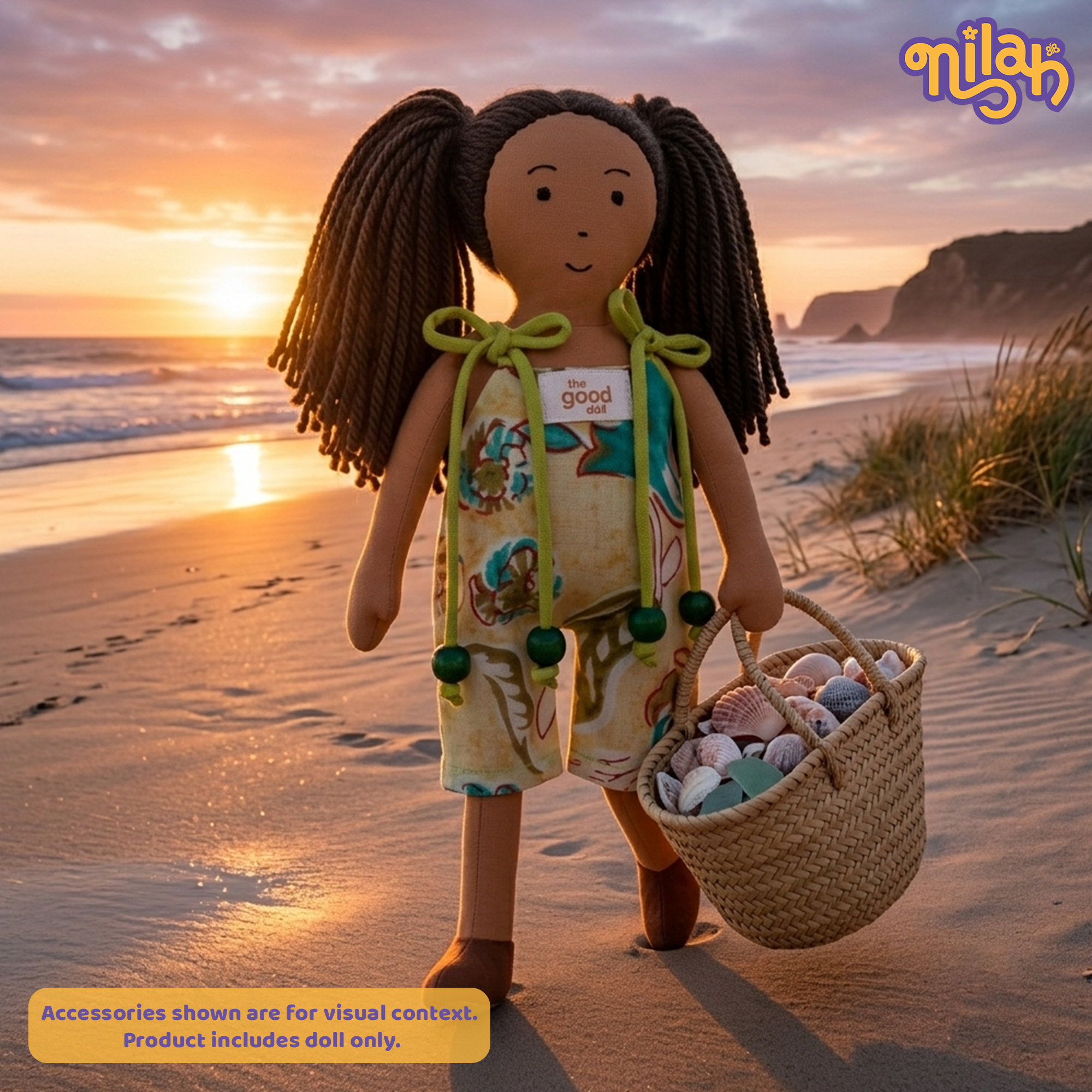 Mira – Handmade Soft Doll for Kids in Yellow & Teal Romper